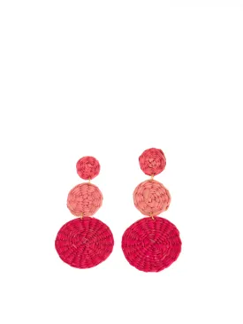 Pink Circle Toquilla Straw Earrings