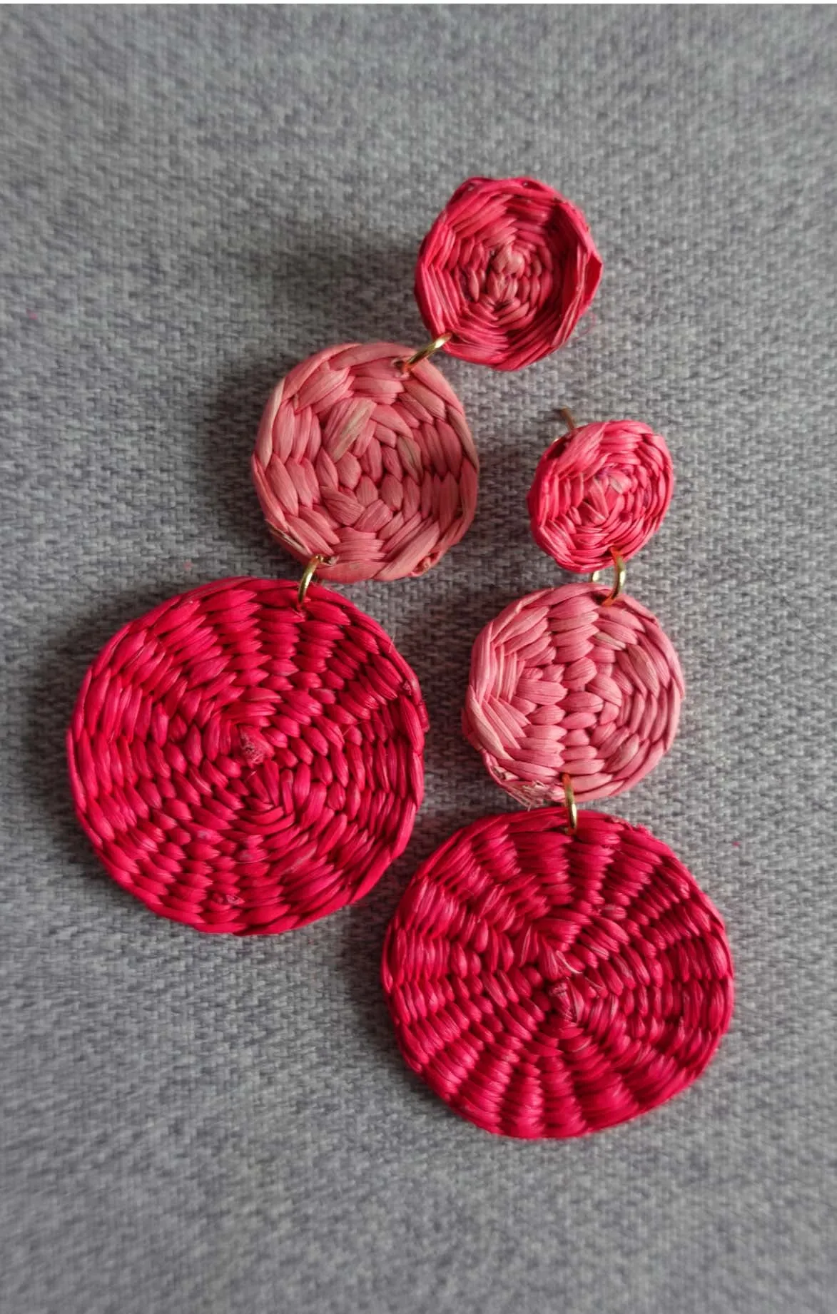 Pink Circle Toquilla Straw Earrings