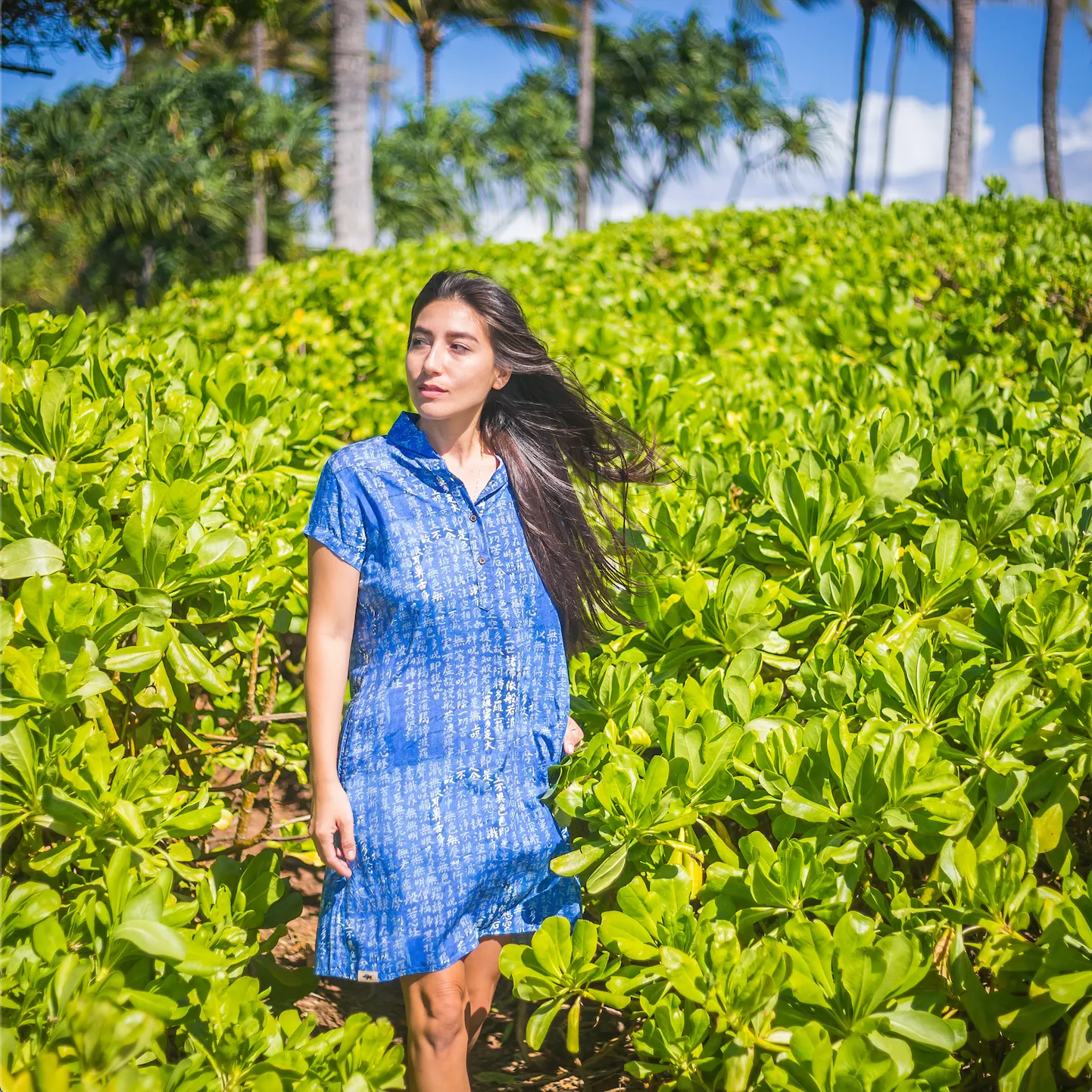 Placket Dress Heart Sutra with Sea Turtle by Mayumi Oda