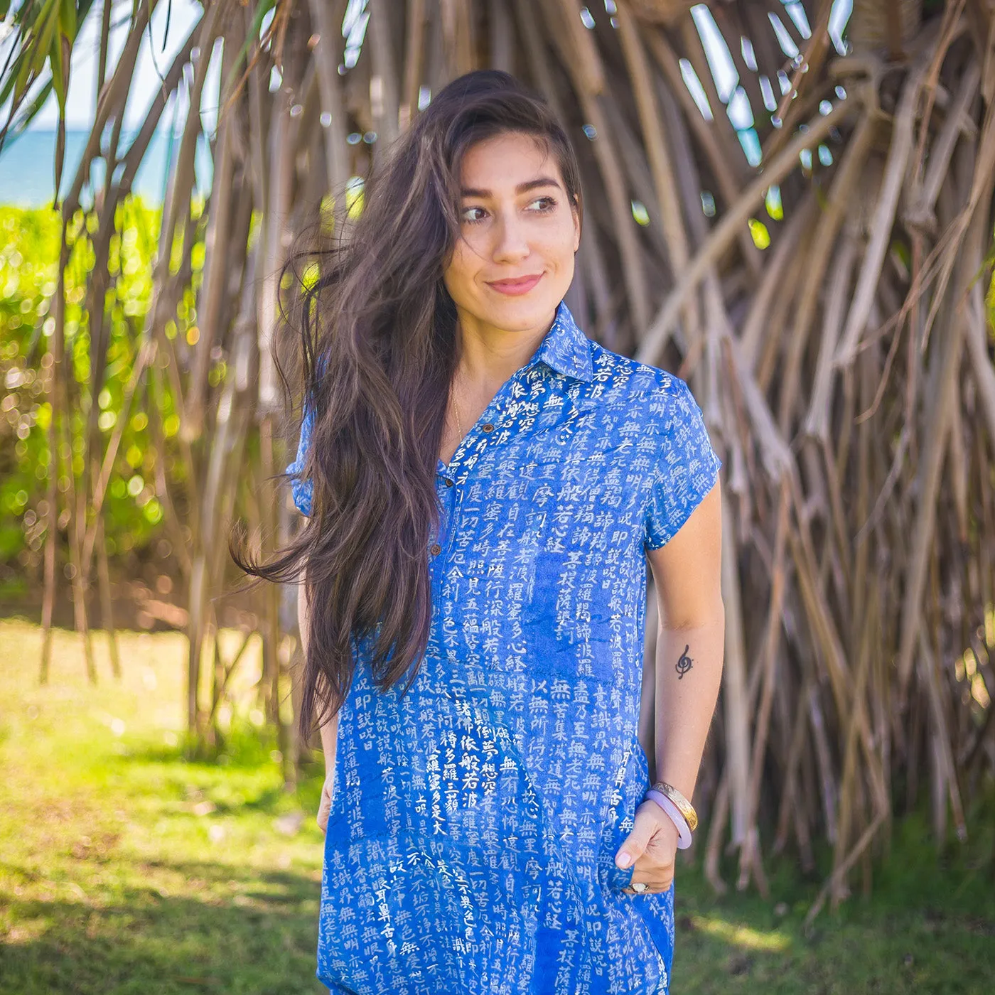 Placket Dress Heart Sutra with Sea Turtle by Mayumi Oda