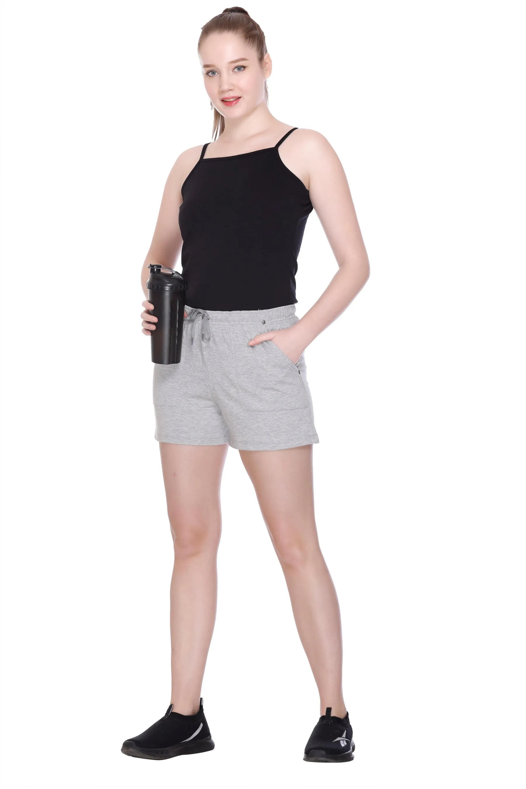 Plain Shorts For Women - Cotton Lounge Shorts(Combo of 3 - Black/Grey/Lavender)