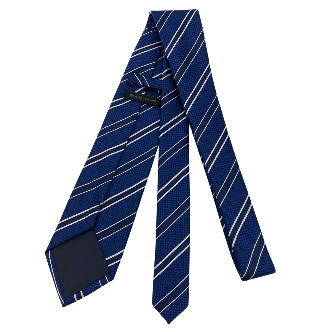 PRADA Diagonal Striped Tie - Blue New