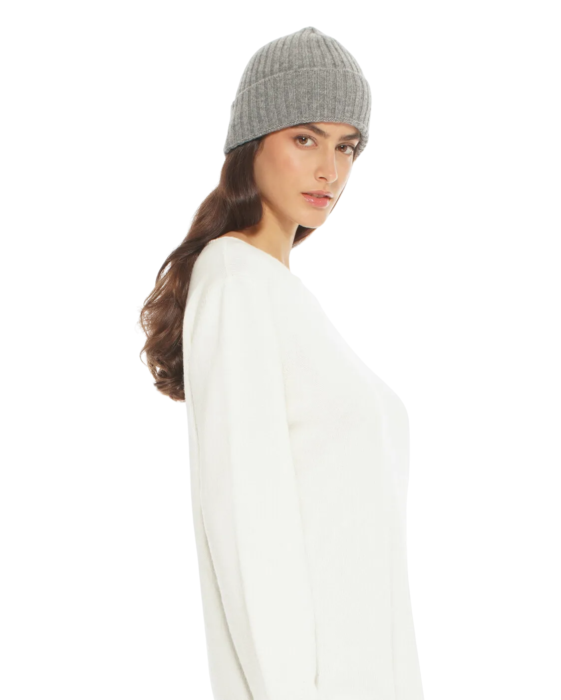 Pure Cashmere Ribbed Hat Medium Grey