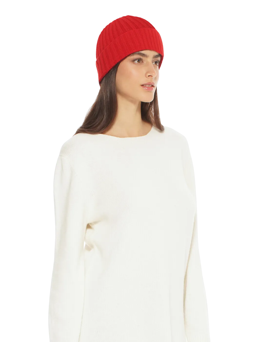 Pure Cashmere Ribbed Hat Red