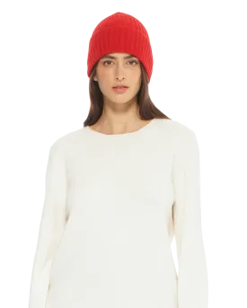 Pure Cashmere Ribbed Hat Red