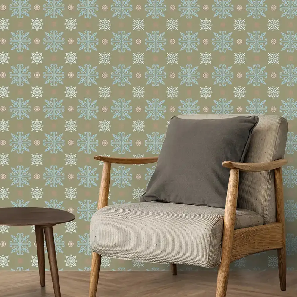 Rangoli Design Wallpaper Roll in Sage green Color