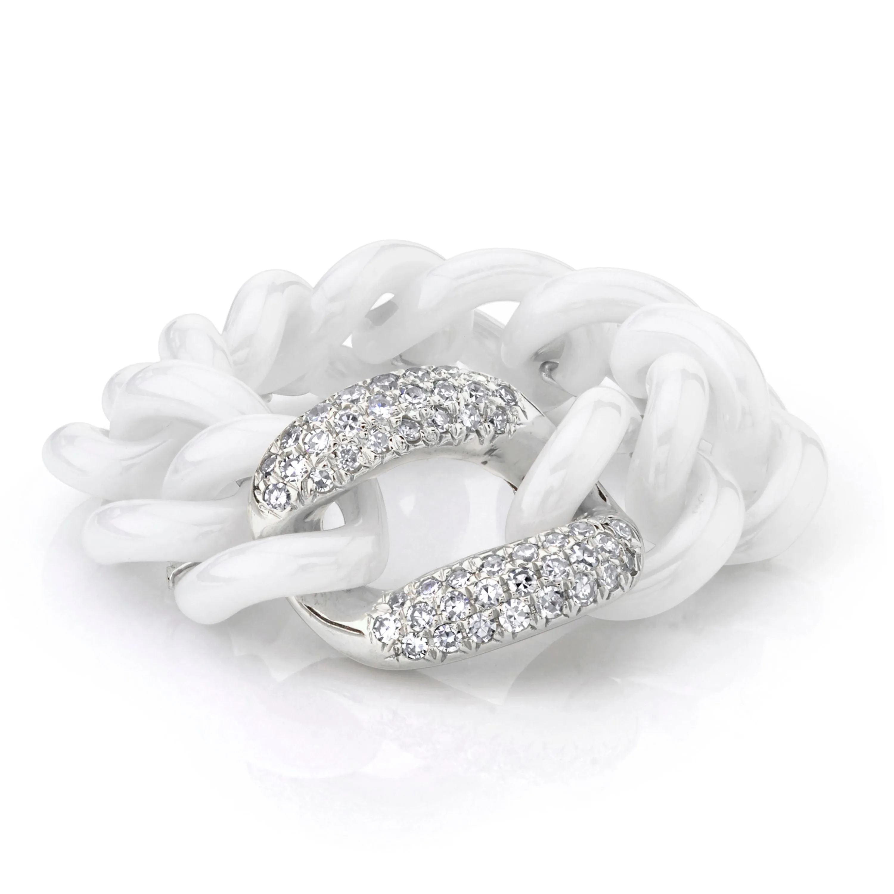 READY TO SHIP DIAMOND & WHITE CERAMIC MEDIUM LINK RING