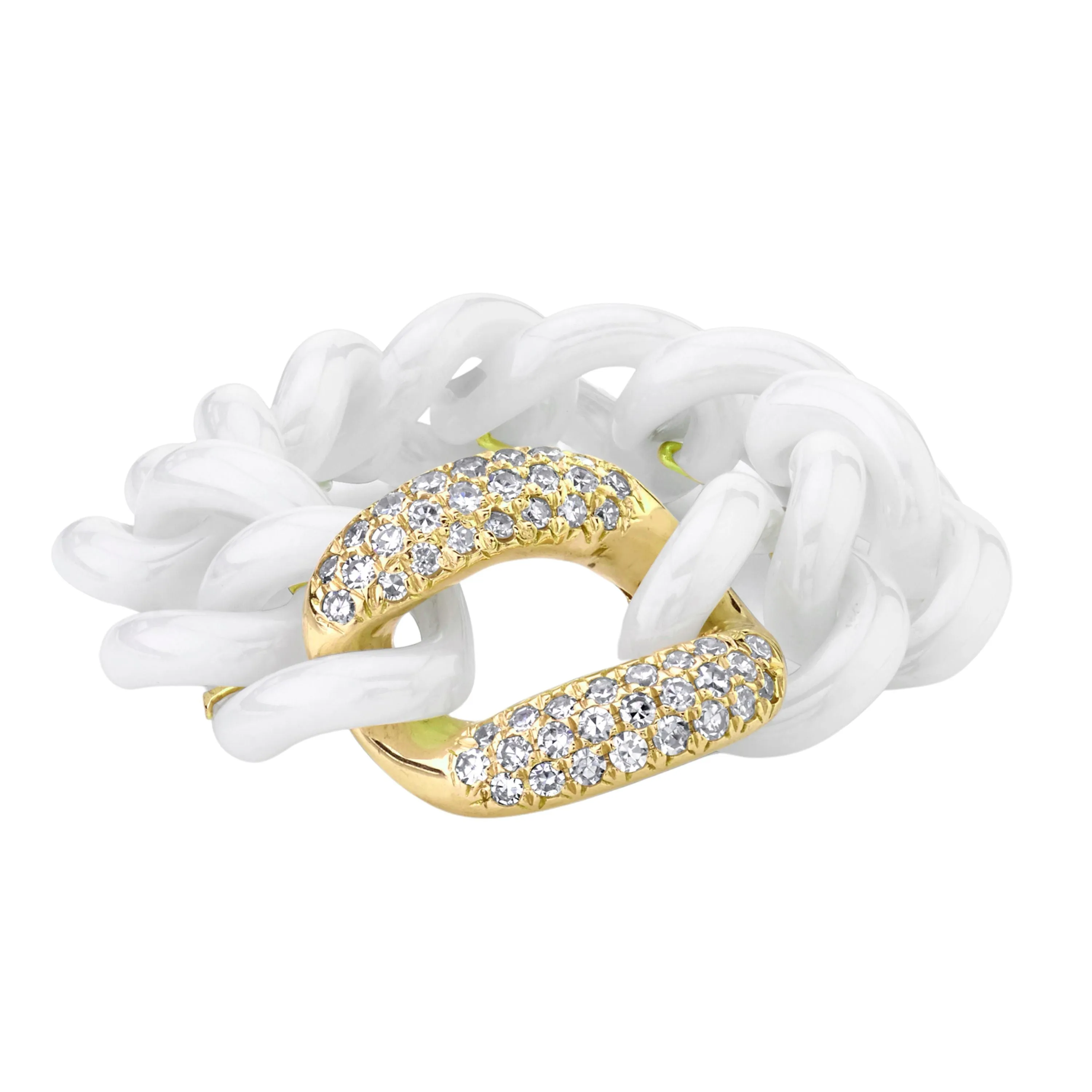 READY TO SHIP DIAMOND & WHITE CERAMIC MEDIUM LINK RING