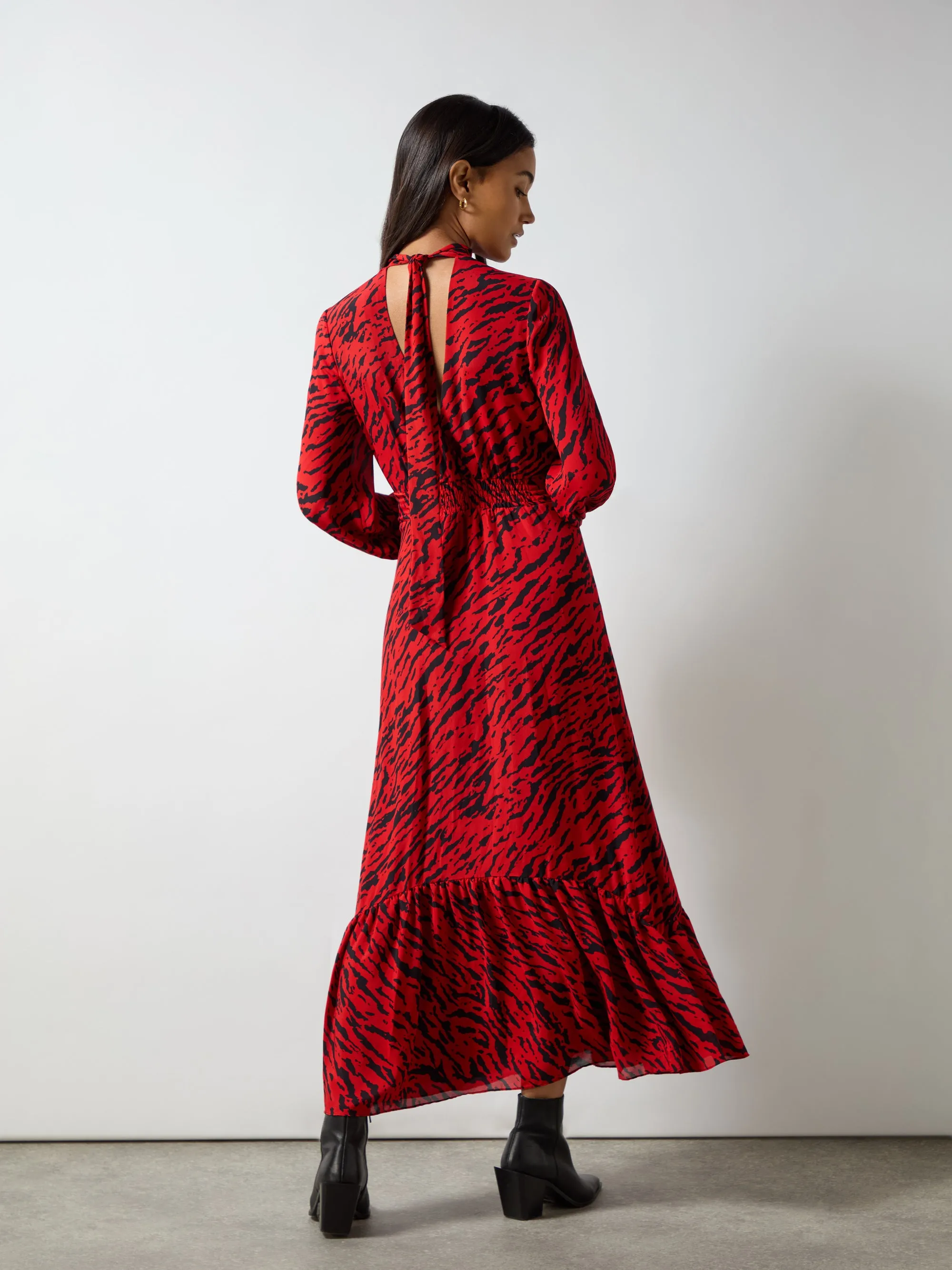 Red Zebra Print Tie Back Midi Dress