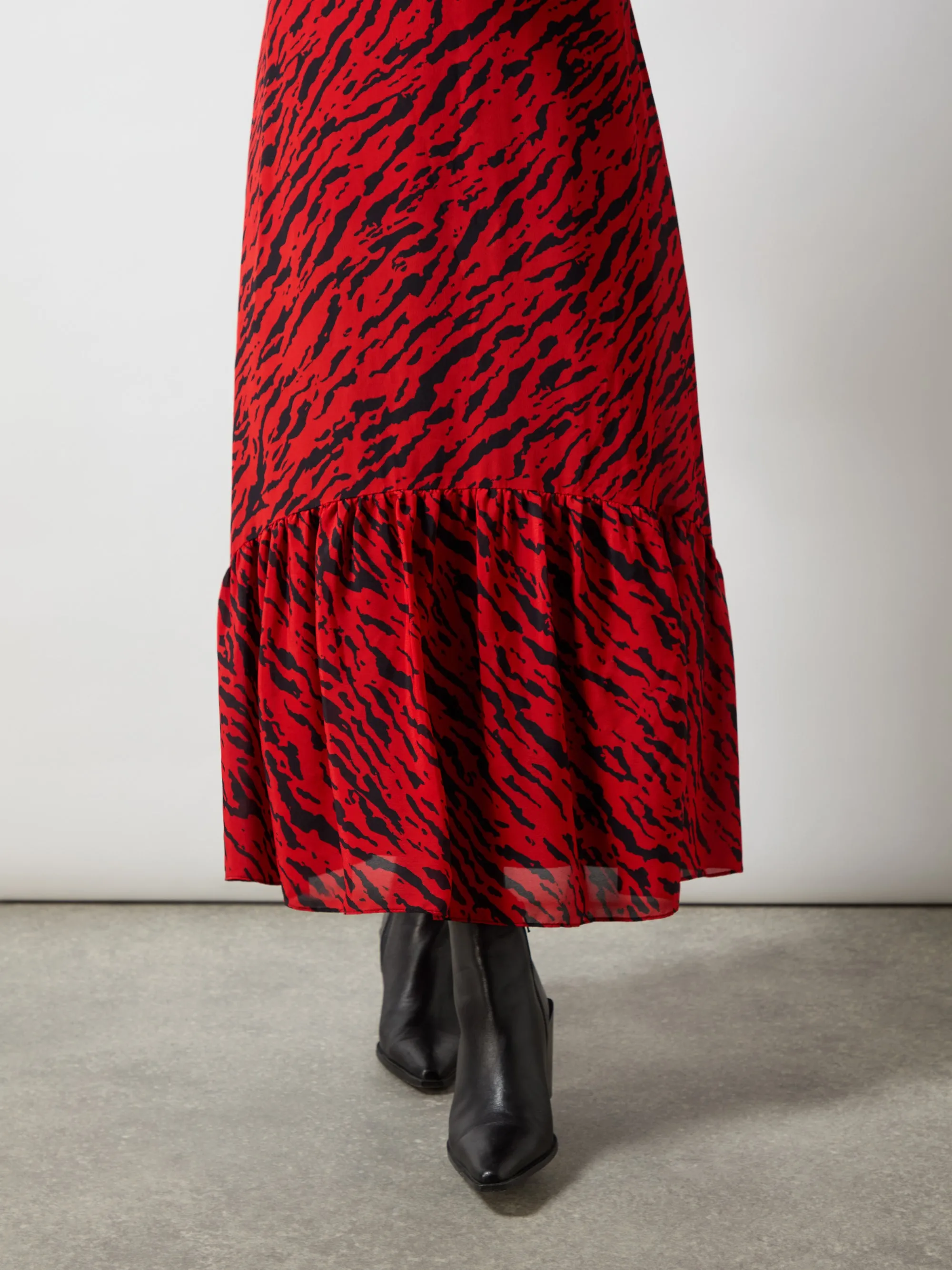 Red Zebra Print Tie Back Midi Dress