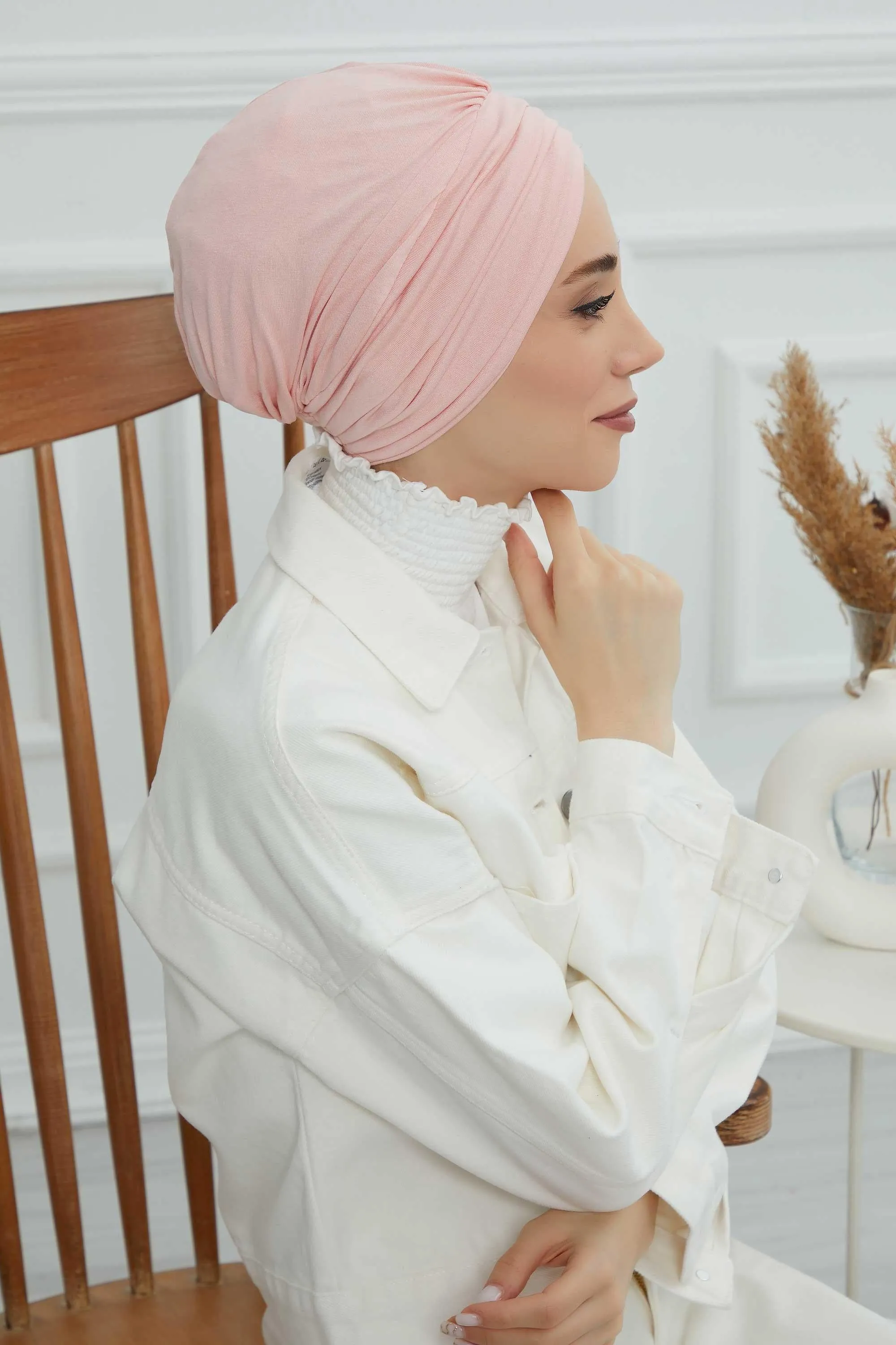 Shirred Elegance Head Turban For Women Fashion Instant Turban Shirred Head Scarf, Plain & Comfortable Stylish Bonnet Cap for Women,B-13