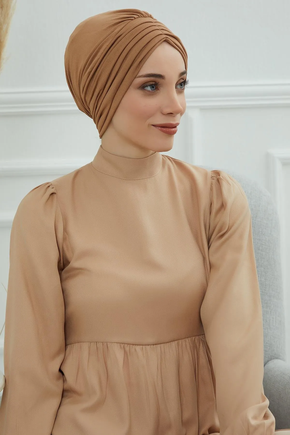 Shirred Elegance Head Turban For Women Fashion Instant Turban Shirred Head Scarf, Plain & Comfortable Stylish Bonnet Cap for Women,B-13