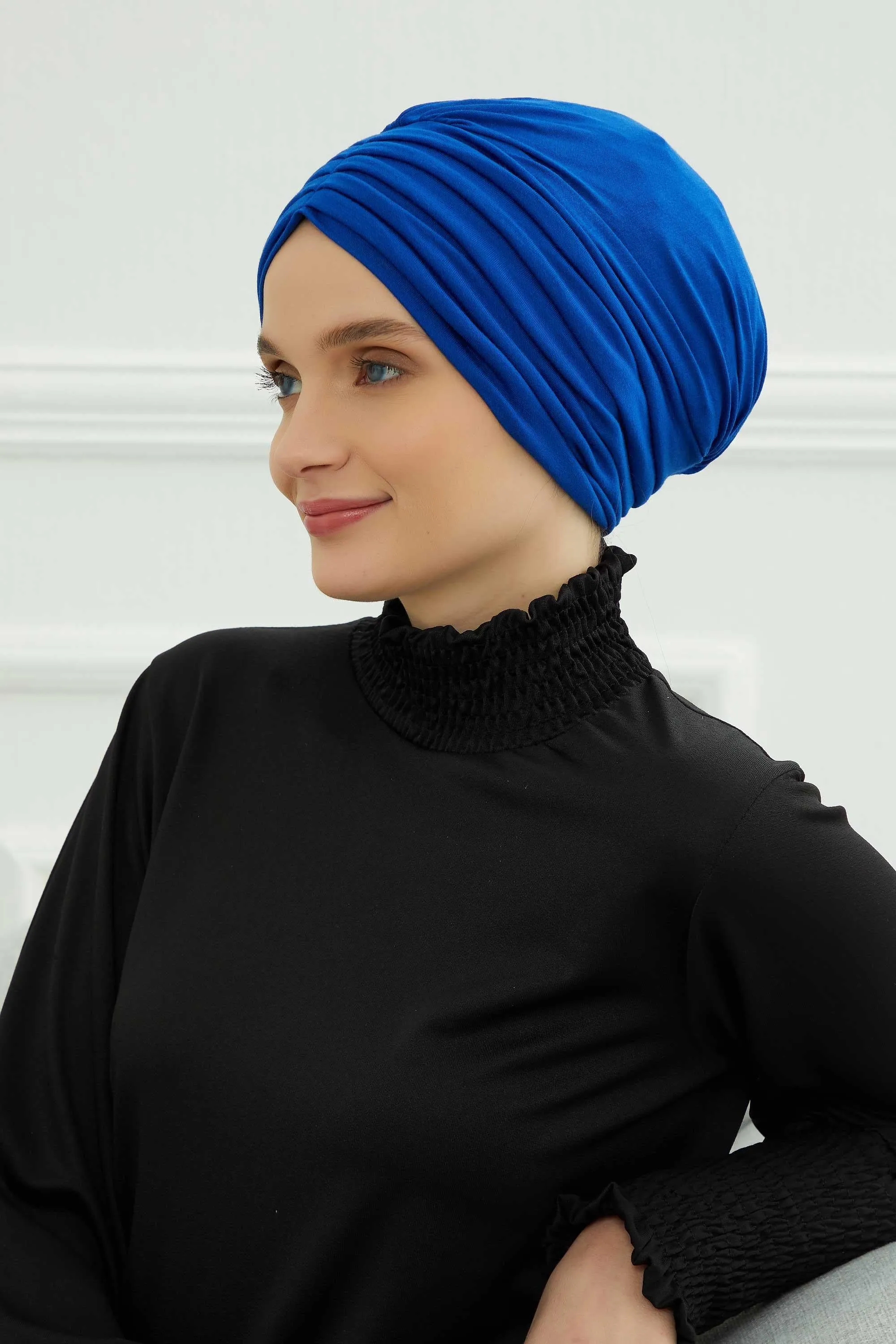 Shirred Elegance Head Turban For Women Fashion Instant Turban Shirred Head Scarf, Plain & Comfortable Stylish Bonnet Cap for Women,B-13