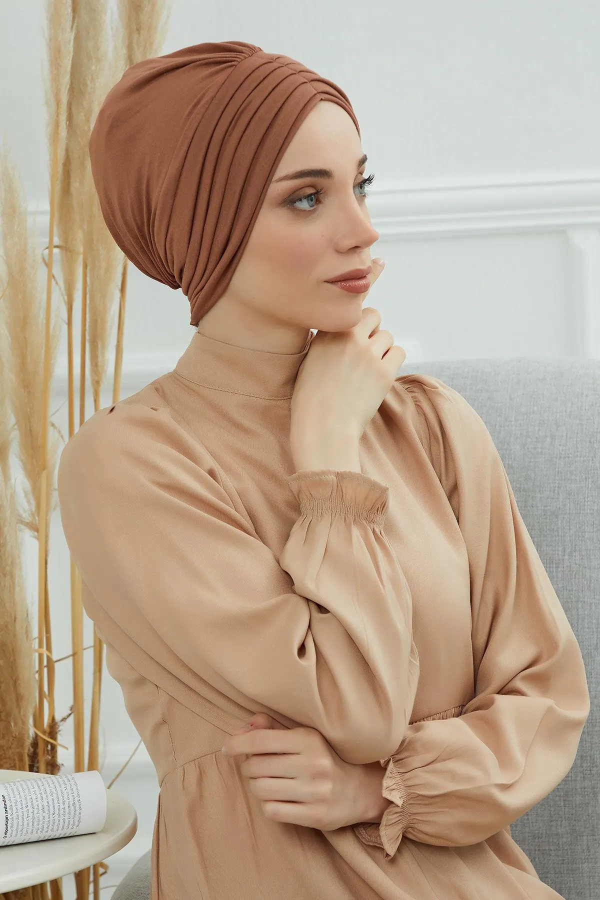 Shirred Elegance Head Turban For Women Fashion Instant Turban Shirred Head Scarf, Plain & Comfortable Stylish Bonnet Cap for Women,B-13