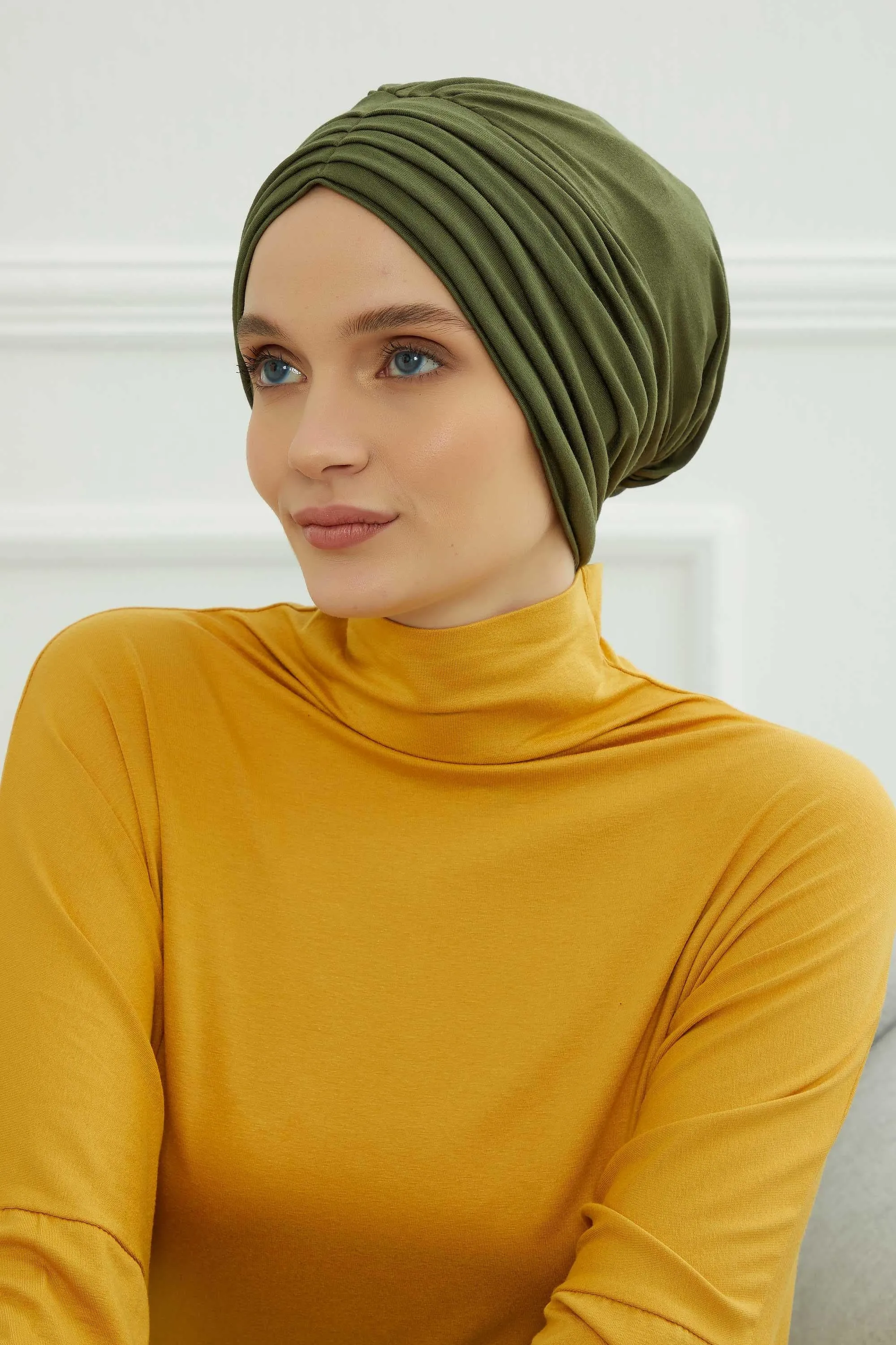 Shirred Elegance Head Turban For Women Fashion Instant Turban Shirred Head Scarf, Plain & Comfortable Stylish Bonnet Cap for Women,B-13