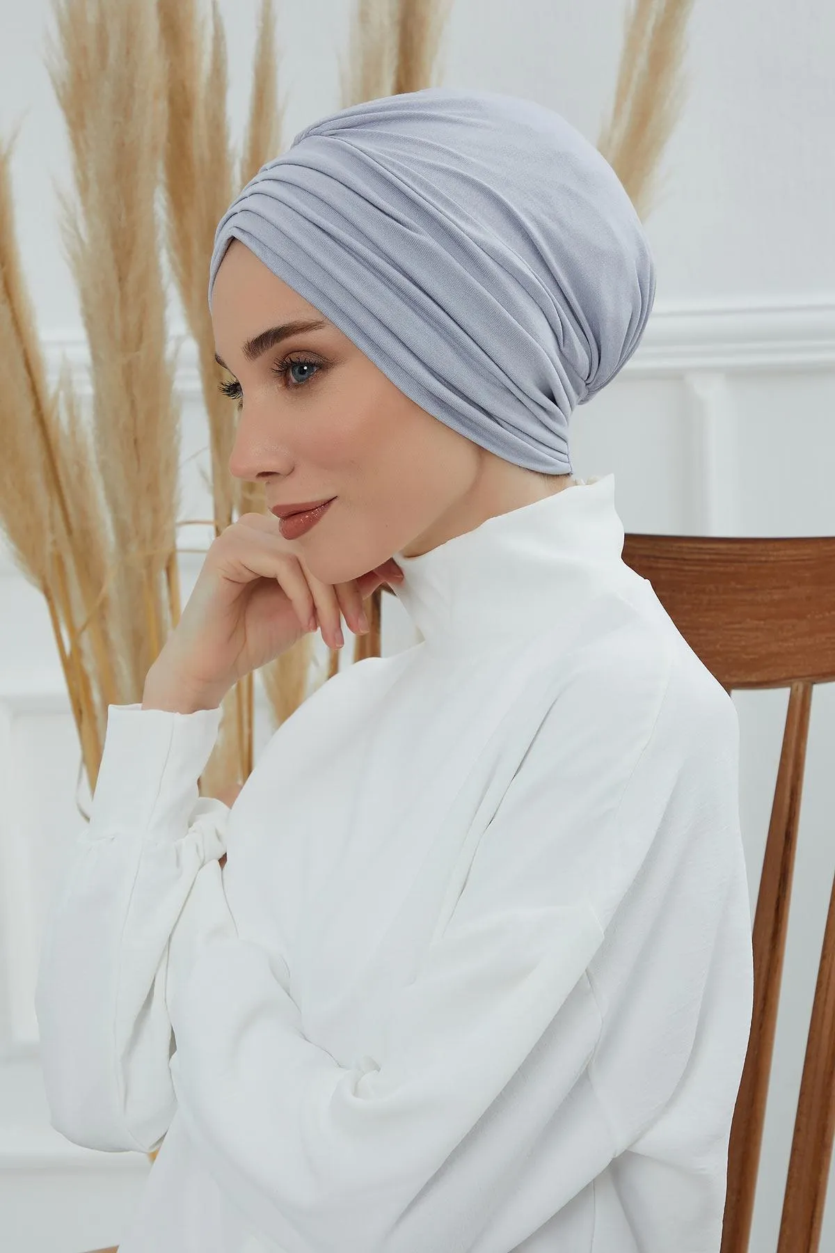 Shirred Elegance Head Turban For Women Fashion Instant Turban Shirred Head Scarf, Plain & Comfortable Stylish Bonnet Cap for Women,B-13