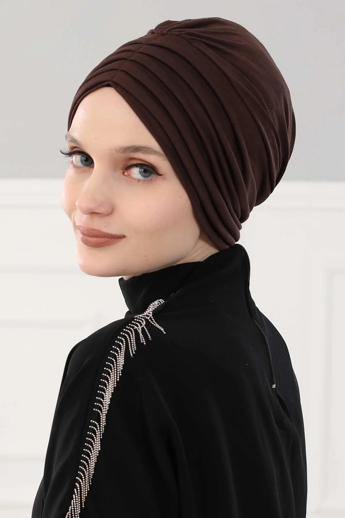 Shirred Elegance Head Turban For Women Fashion Instant Turban Shirred Head Scarf, Plain & Comfortable Stylish Bonnet Cap for Women,B-13