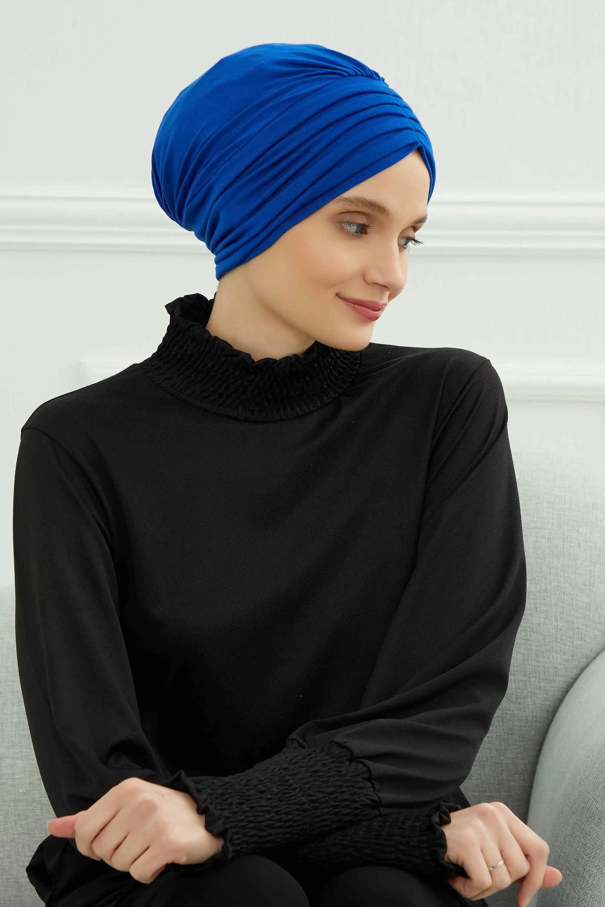 Shirred Elegance Head Turban For Women Fashion Instant Turban Shirred Head Scarf, Plain & Comfortable Stylish Bonnet Cap for Women,B-13