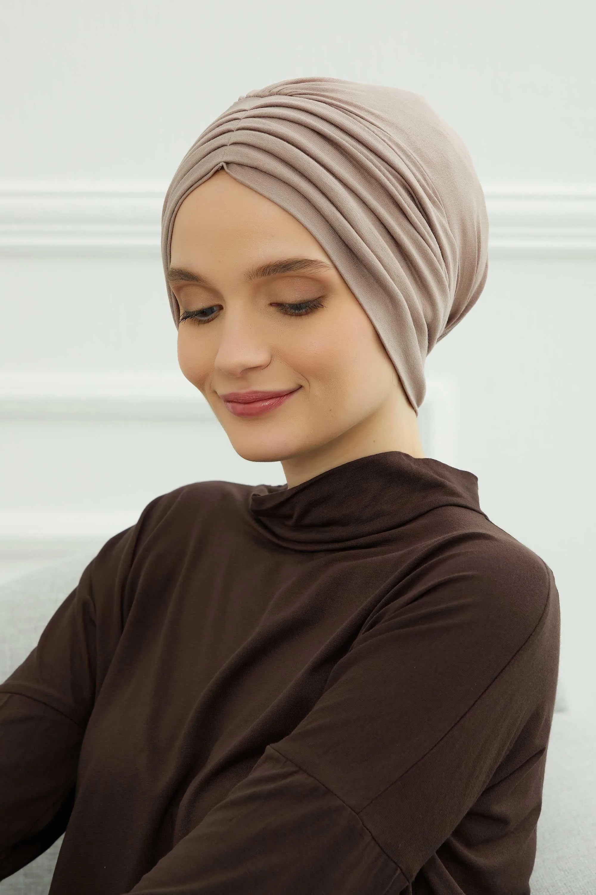 Shirred Elegance Head Turban For Women Fashion Instant Turban Shirred Head Scarf, Plain & Comfortable Stylish Bonnet Cap for Women,B-13