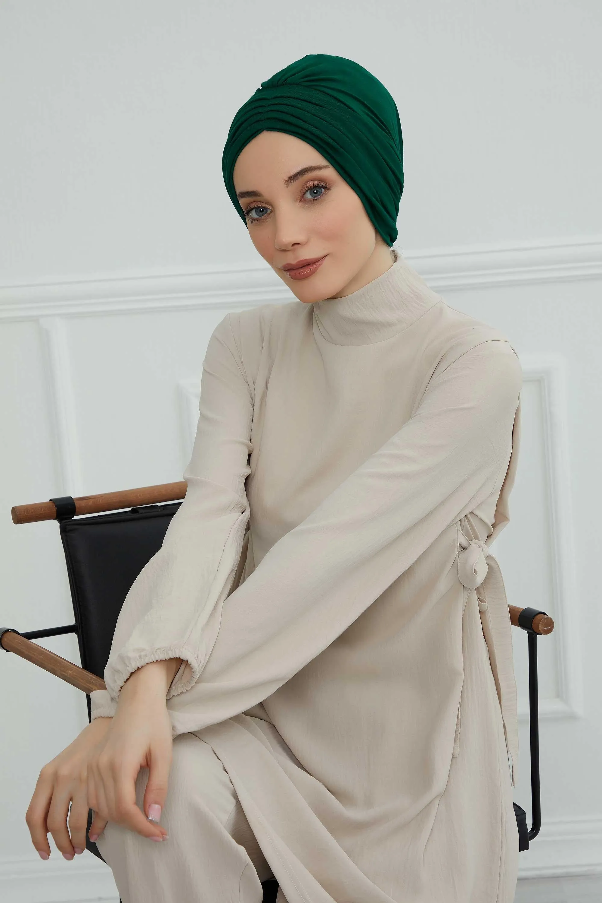 Shirred Elegance Head Turban For Women Fashion Instant Turban Shirred Head Scarf, Plain & Comfortable Stylish Bonnet Cap for Women,B-13