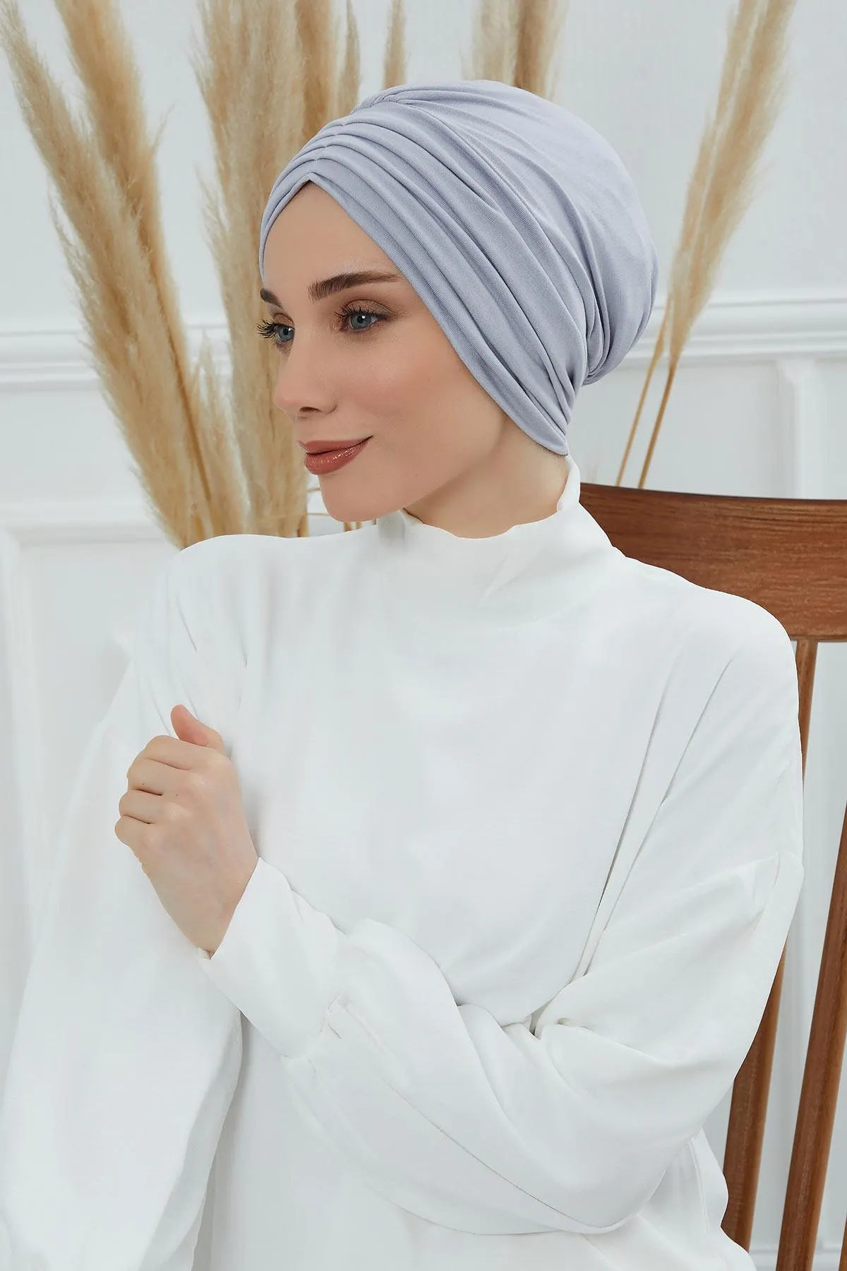 Shirred Elegance Head Turban For Women Fashion Instant Turban Shirred Head Scarf, Plain & Comfortable Stylish Bonnet Cap for Women,B-13