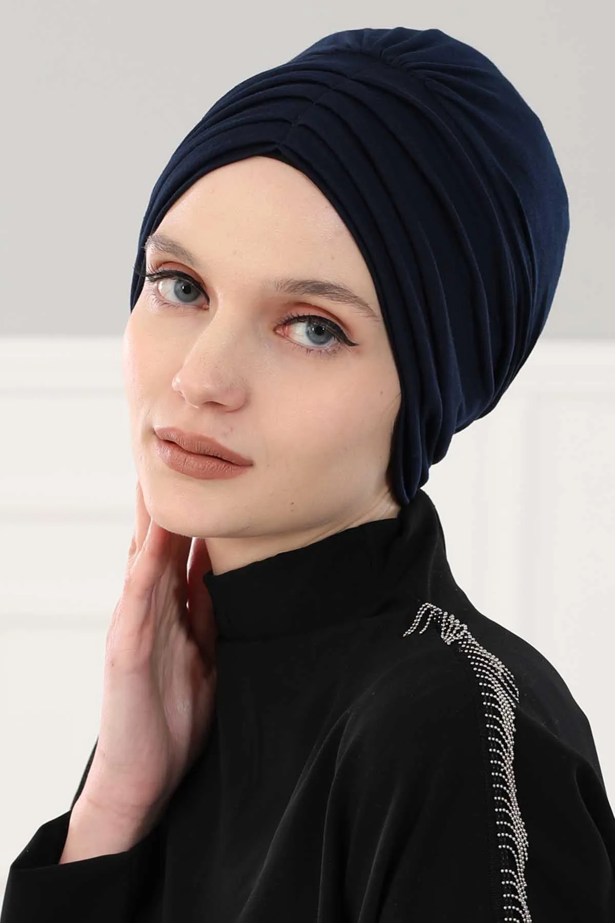 Shirred Elegance Head Turban For Women Fashion Instant Turban Shirred Head Scarf, Plain & Comfortable Stylish Bonnet Cap for Women,B-13