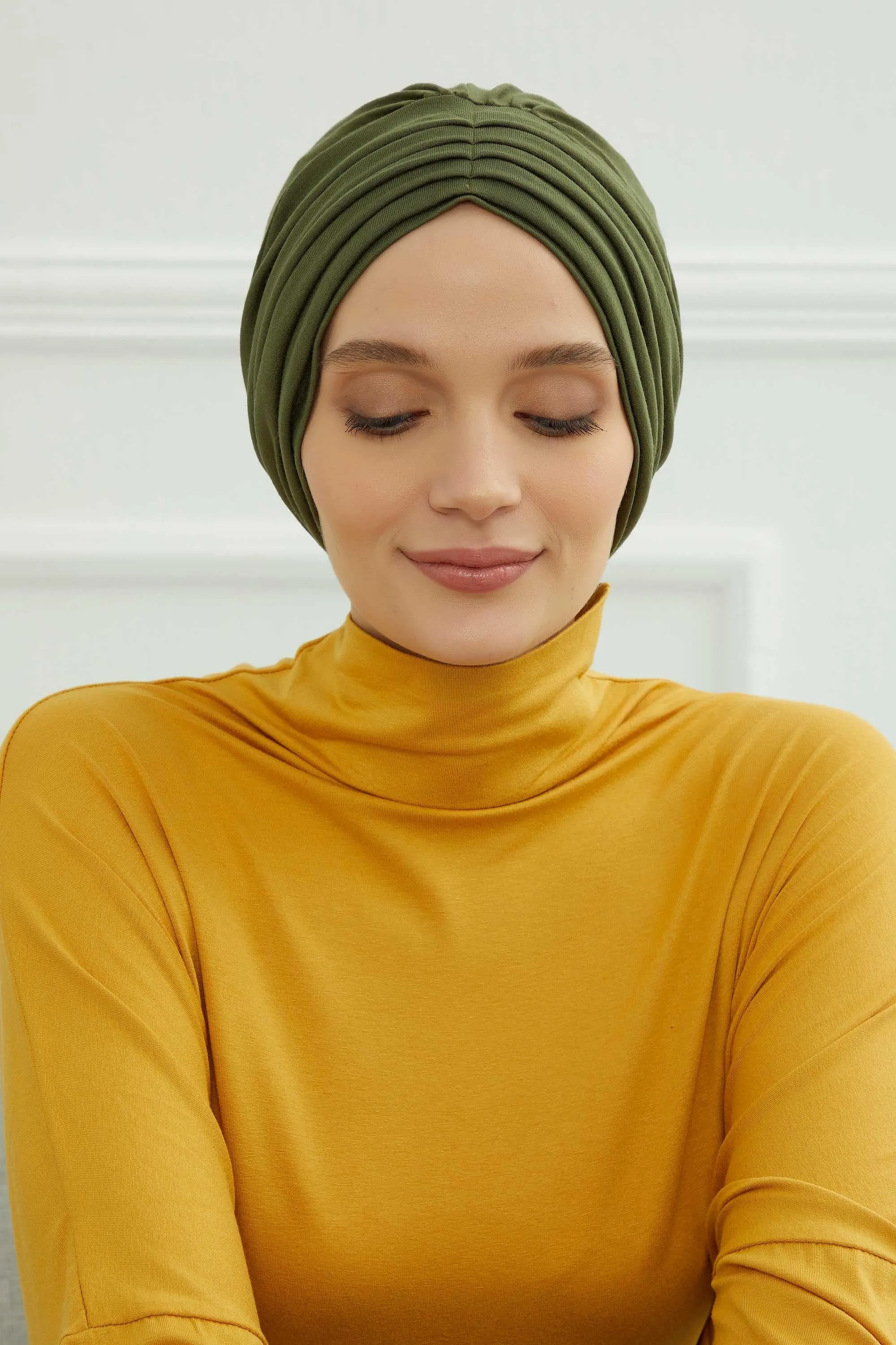 Shirred Elegance Head Turban For Women Fashion Instant Turban Shirred Head Scarf, Plain & Comfortable Stylish Bonnet Cap for Women,B-13