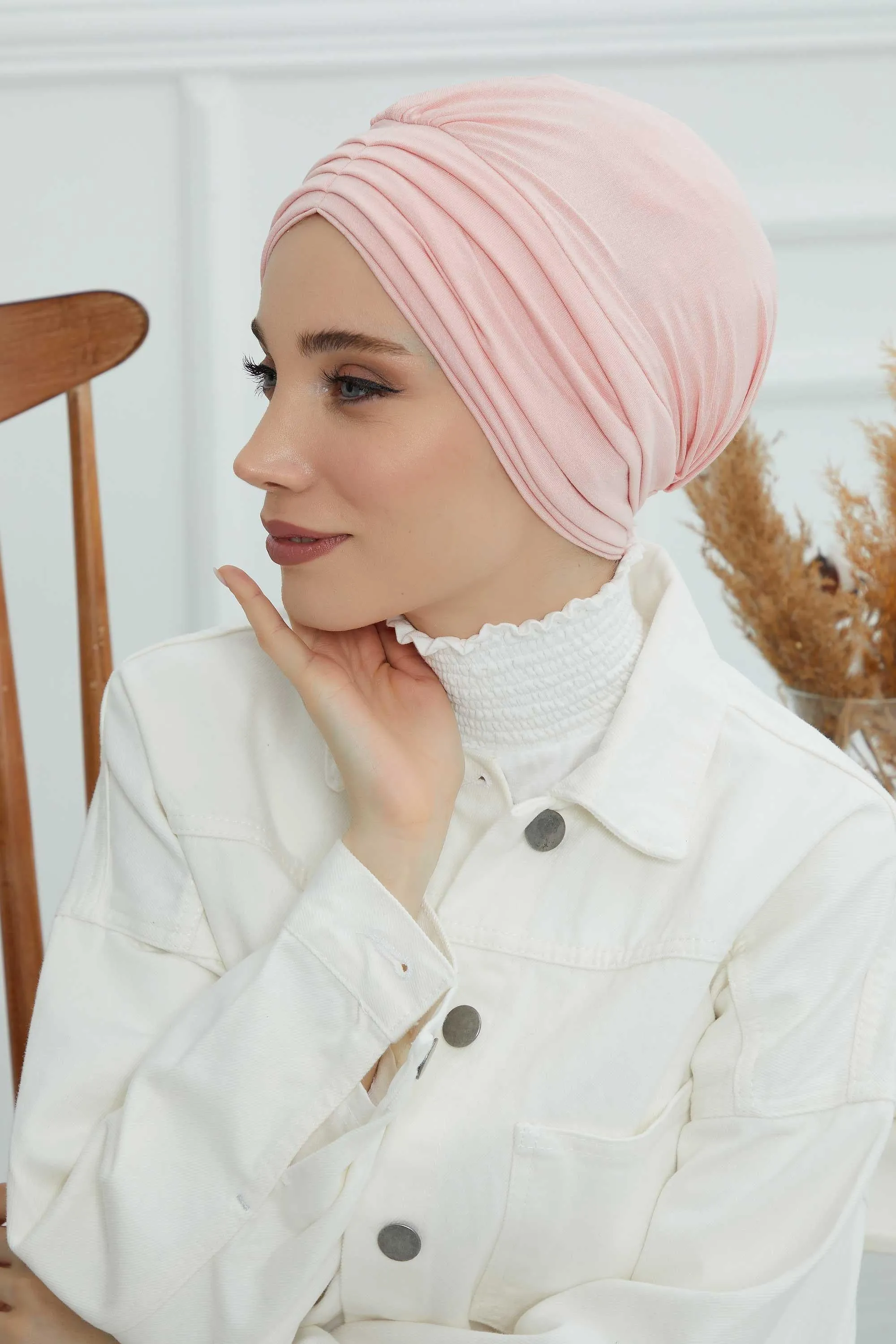 Shirred Elegance Head Turban For Women Fashion Instant Turban Shirred Head Scarf, Plain & Comfortable Stylish Bonnet Cap for Women,B-13