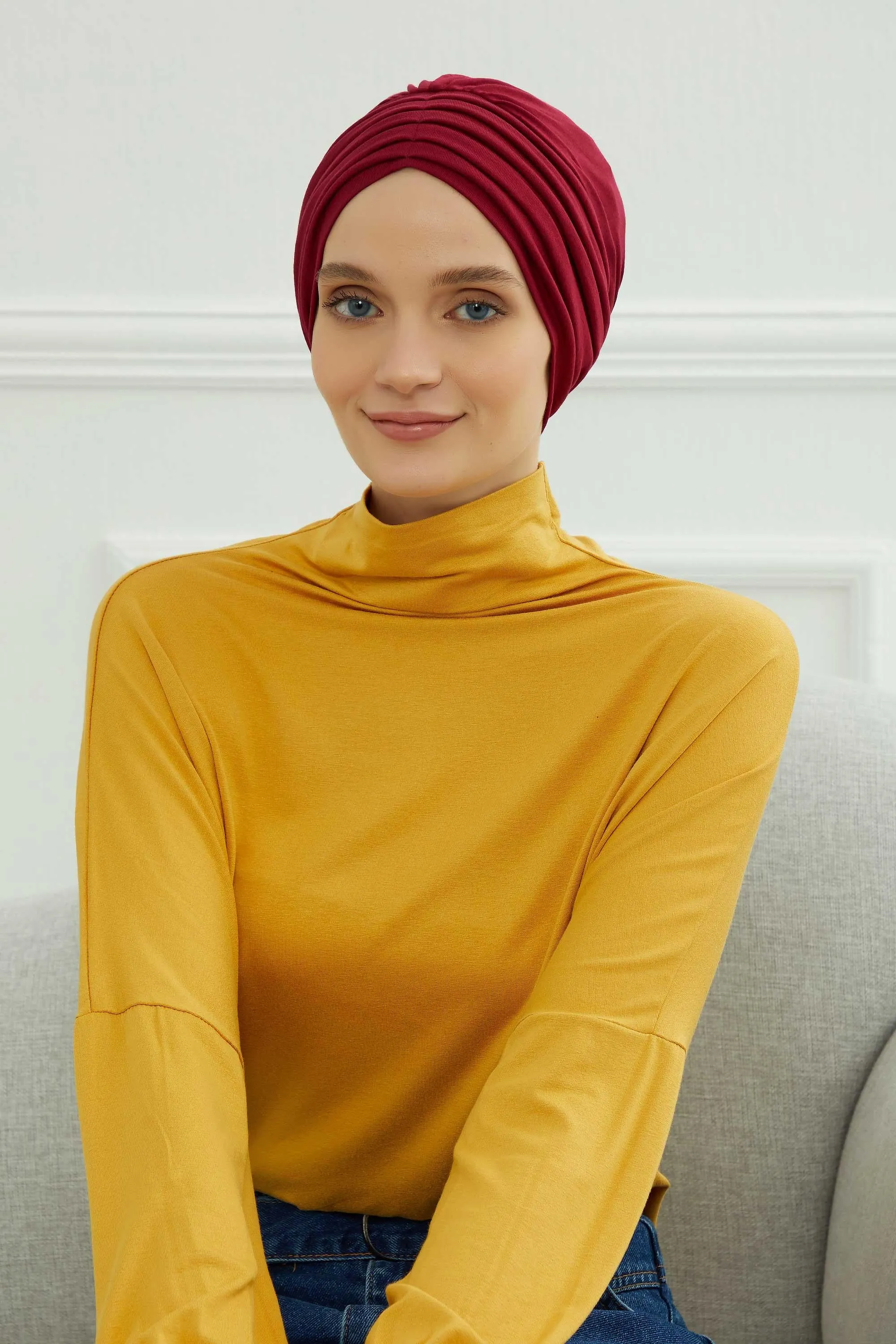 Shirred Elegance Head Turban For Women Fashion Instant Turban Shirred Head Scarf, Plain & Comfortable Stylish Bonnet Cap for Women,B-13