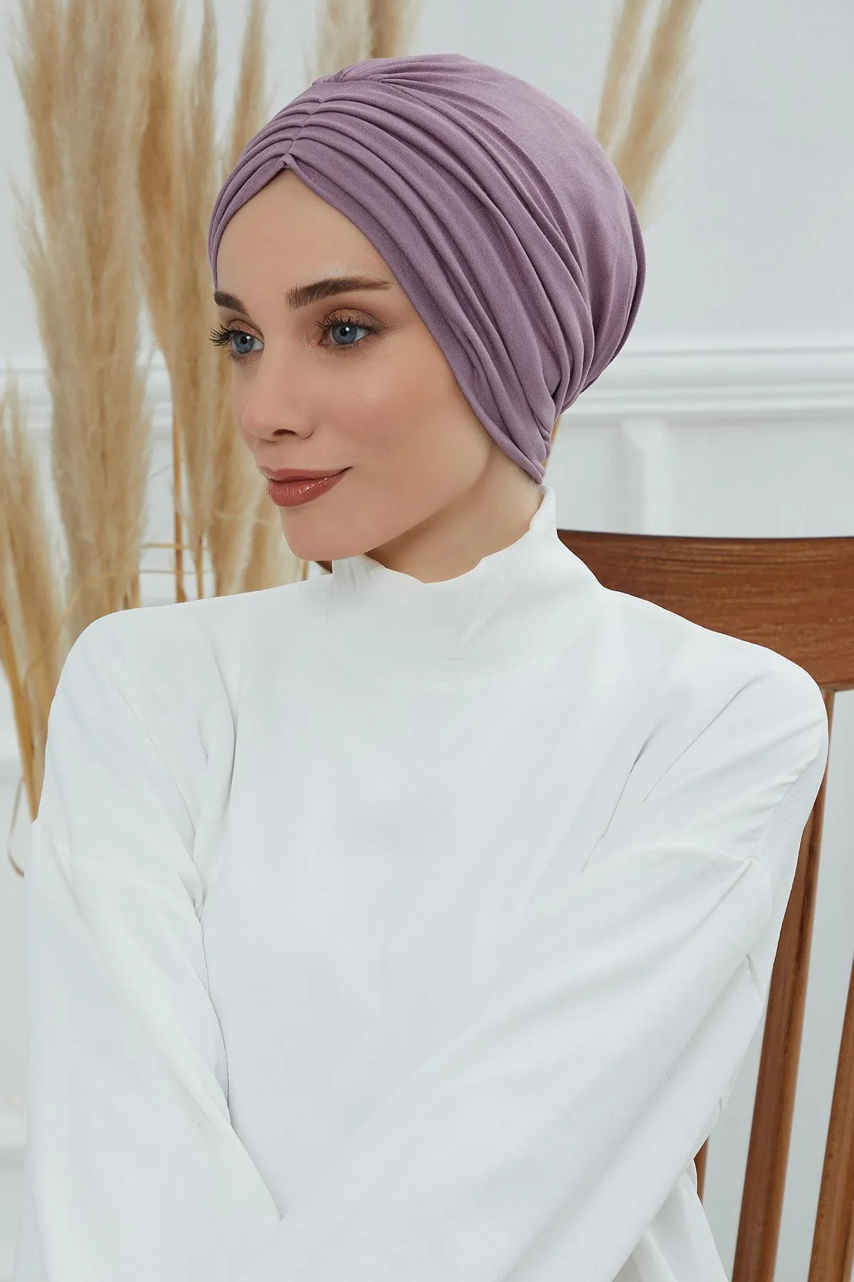 Shirred Elegance Head Turban For Women Fashion Instant Turban Shirred Head Scarf, Plain & Comfortable Stylish Bonnet Cap for Women,B-13