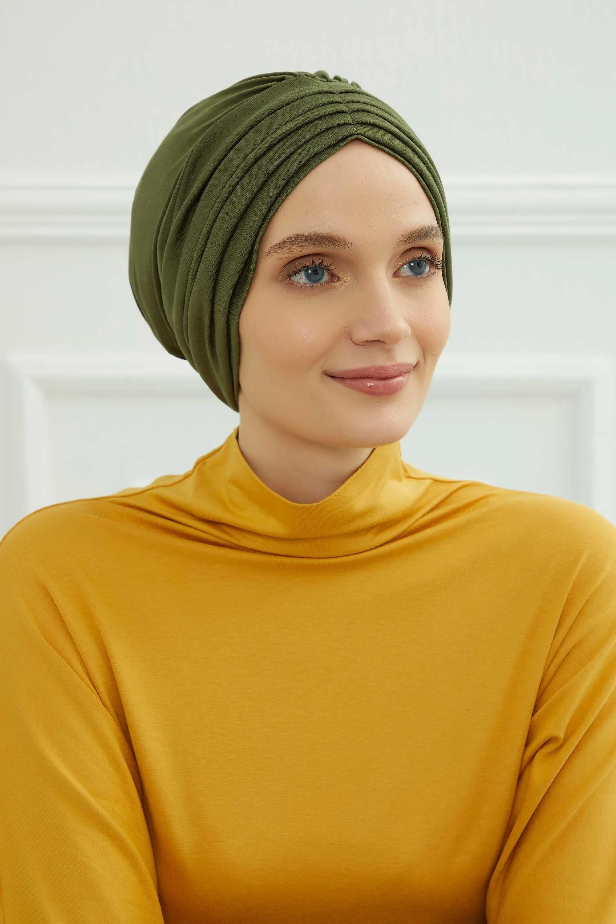 Shirred Elegance Head Turban For Women Fashion Instant Turban Shirred Head Scarf, Plain & Comfortable Stylish Bonnet Cap for Women,B-13