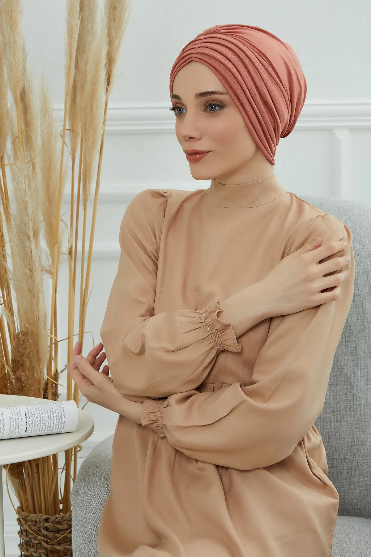 Shirred Elegance Head Turban For Women Fashion Instant Turban Shirred Head Scarf, Plain & Comfortable Stylish Bonnet Cap for Women,B-13