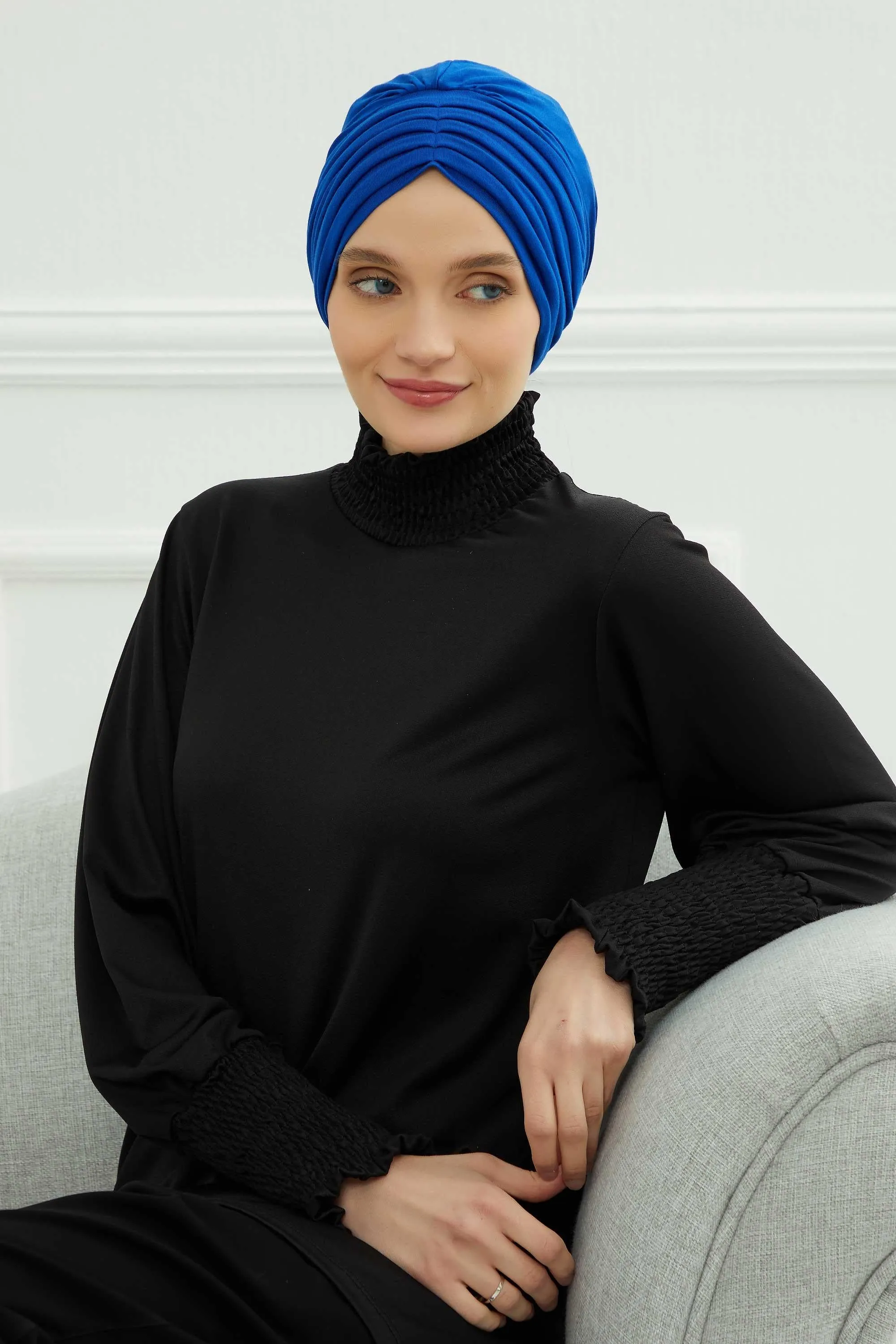 Shirred Elegance Head Turban For Women Fashion Instant Turban Shirred Head Scarf, Plain & Comfortable Stylish Bonnet Cap for Women,B-13