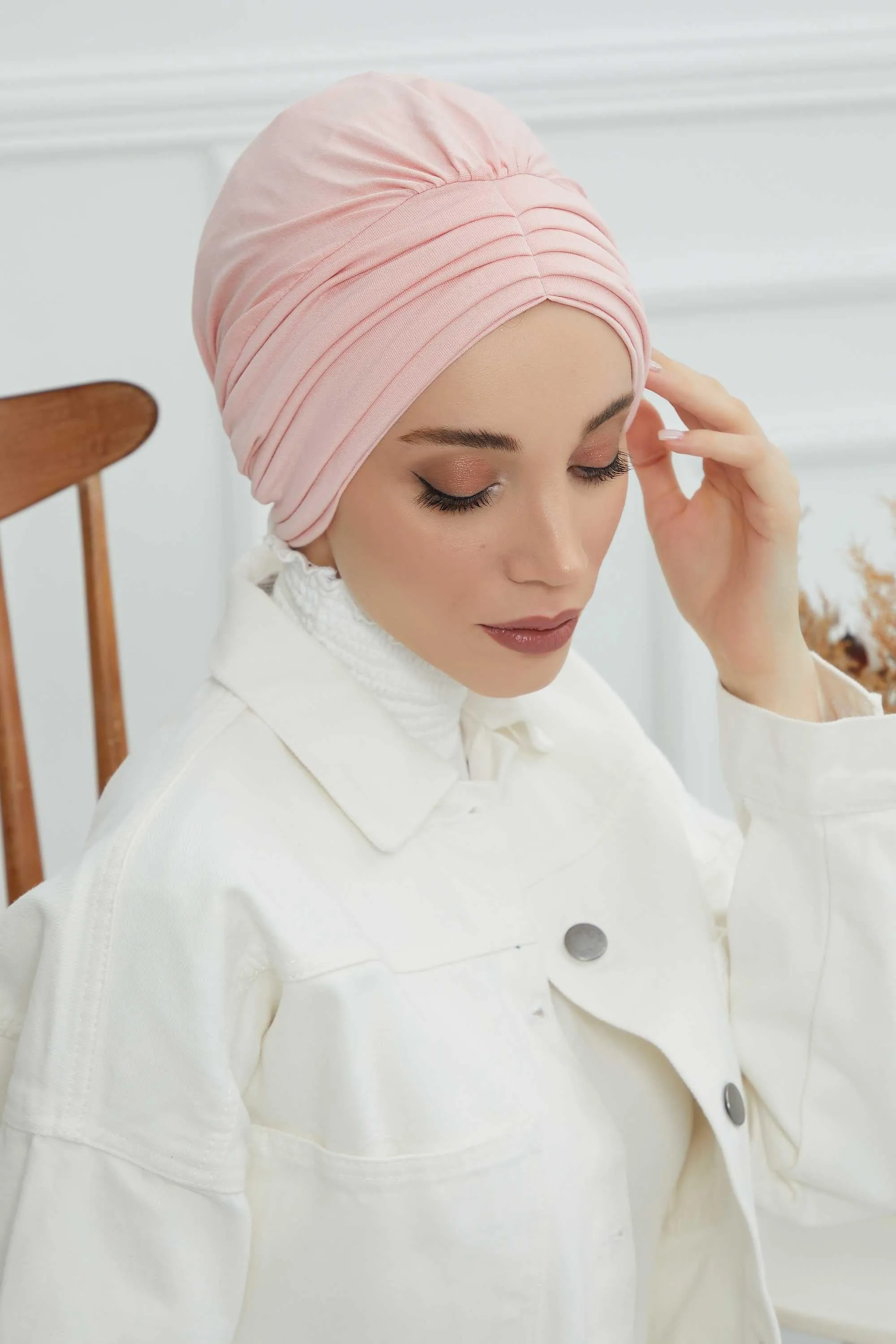 Shirred Elegance Head Turban For Women Fashion Instant Turban Shirred Head Scarf, Plain & Comfortable Stylish Bonnet Cap for Women,B-13