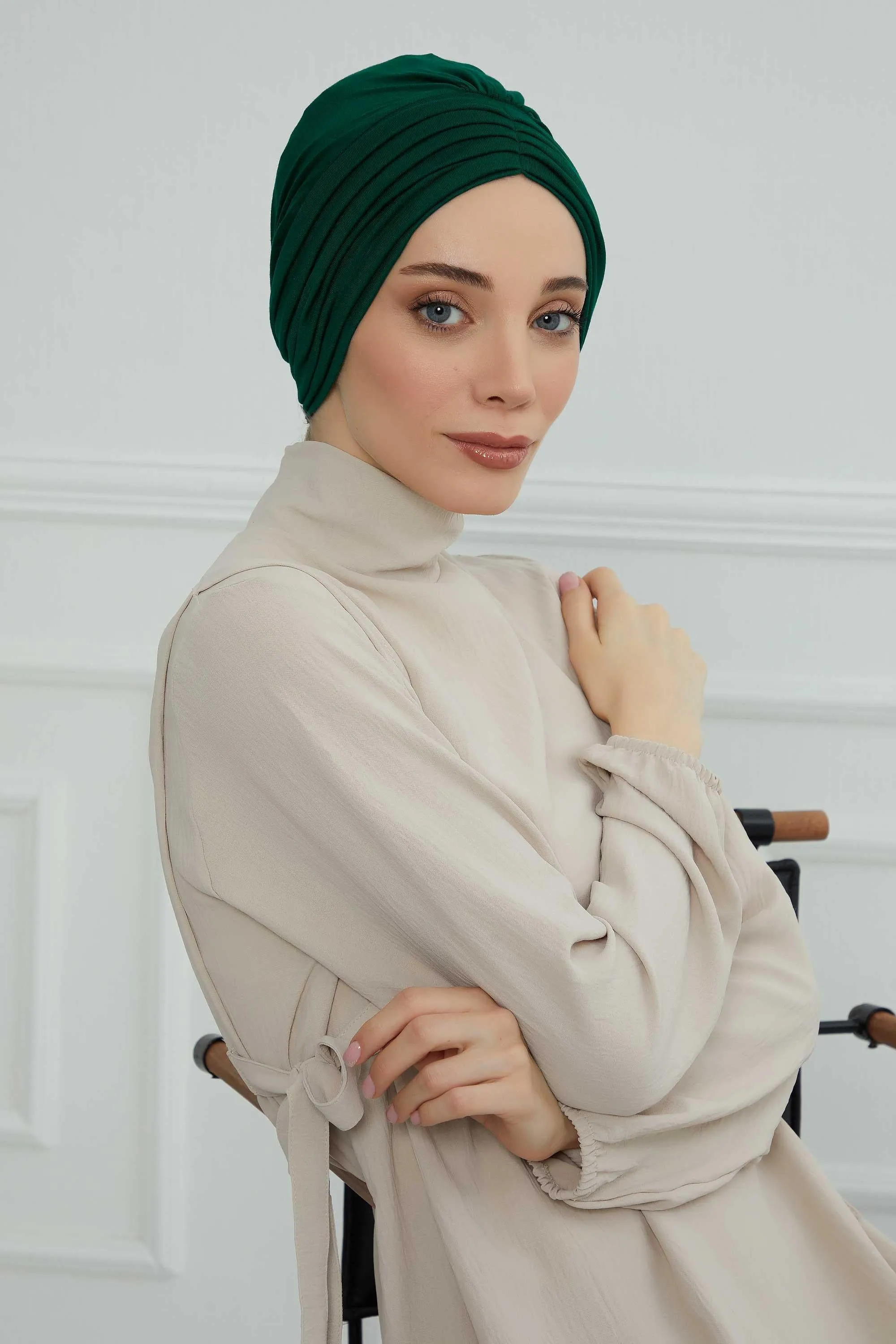 Shirred Elegance Head Turban For Women Fashion Instant Turban Shirred Head Scarf, Plain & Comfortable Stylish Bonnet Cap for Women,B-13