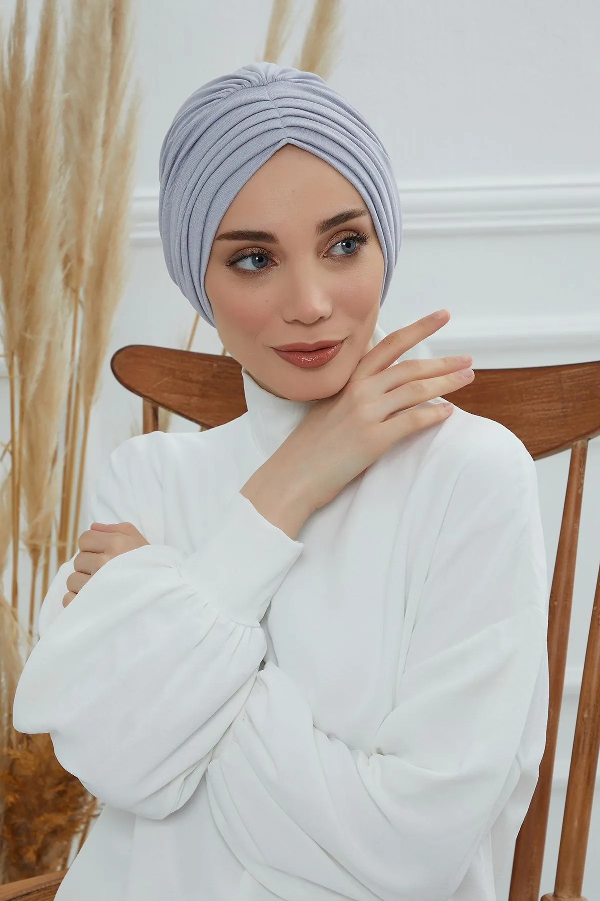 Shirred Elegance Head Turban For Women Fashion Instant Turban Shirred Head Scarf, Plain & Comfortable Stylish Bonnet Cap for Women,B-13