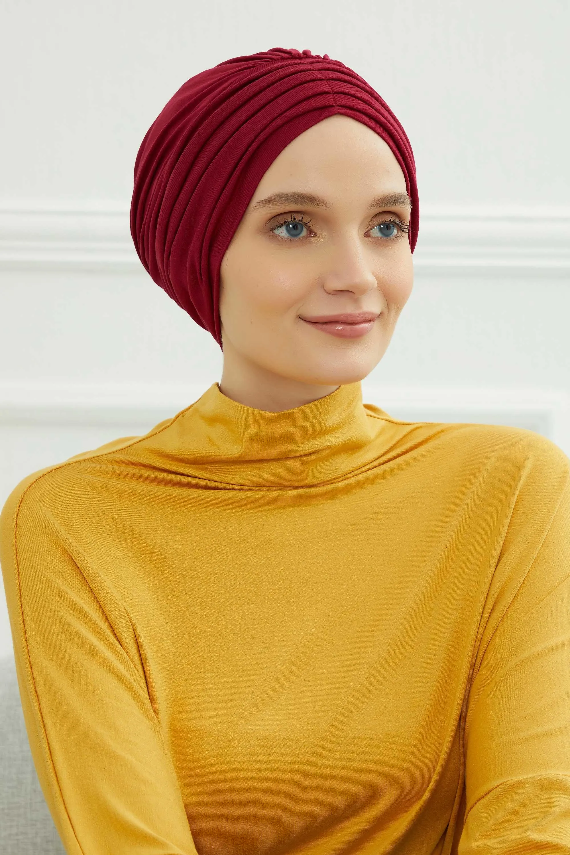 Shirred Elegance Head Turban For Women Fashion Instant Turban Shirred Head Scarf, Plain & Comfortable Stylish Bonnet Cap for Women,B-13