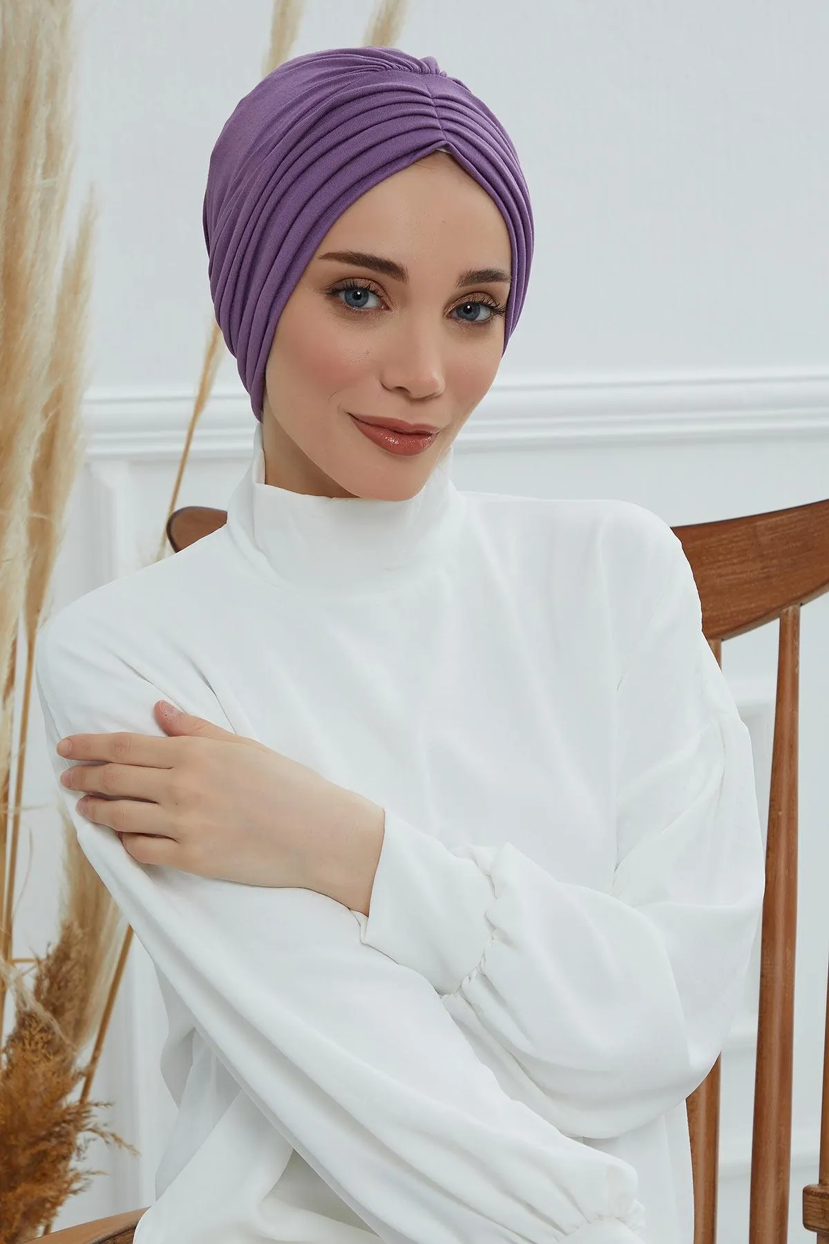 Shirred Elegance Head Turban For Women Fashion Instant Turban Shirred Head Scarf, Plain & Comfortable Stylish Bonnet Cap for Women,B-13