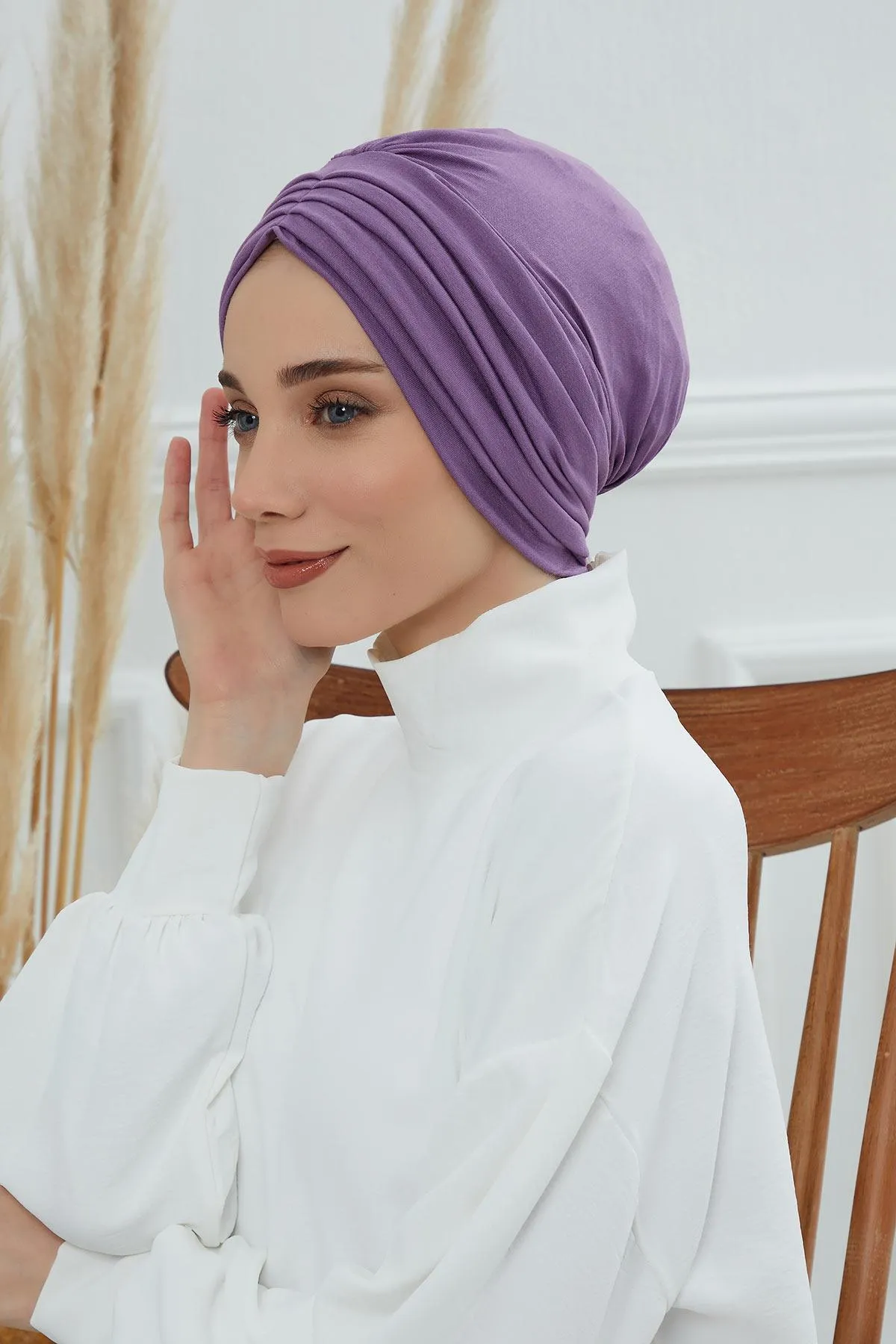 Shirred Elegance Head Turban For Women Fashion Instant Turban Shirred Head Scarf, Plain & Comfortable Stylish Bonnet Cap for Women,B-13