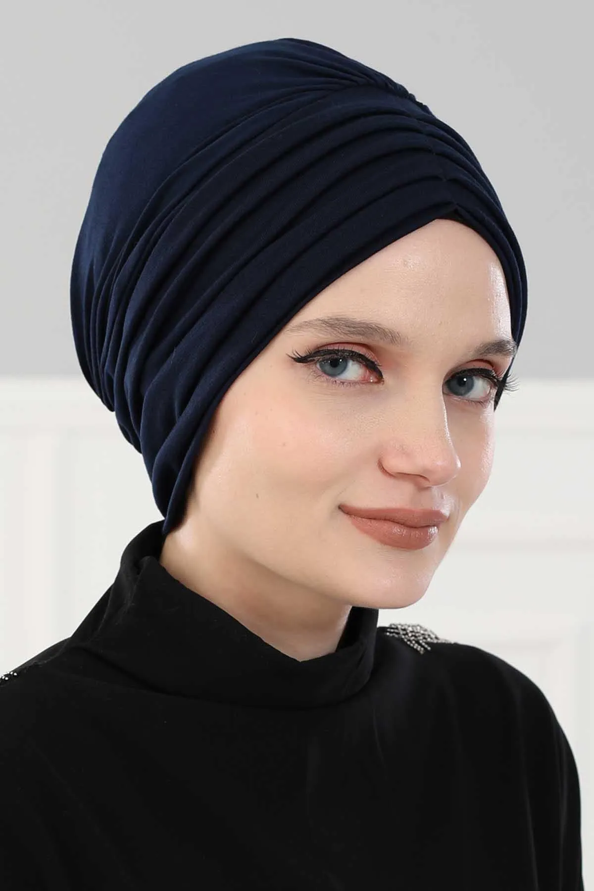 Shirred Elegance Head Turban For Women Fashion Instant Turban Shirred Head Scarf, Plain & Comfortable Stylish Bonnet Cap for Women,B-13