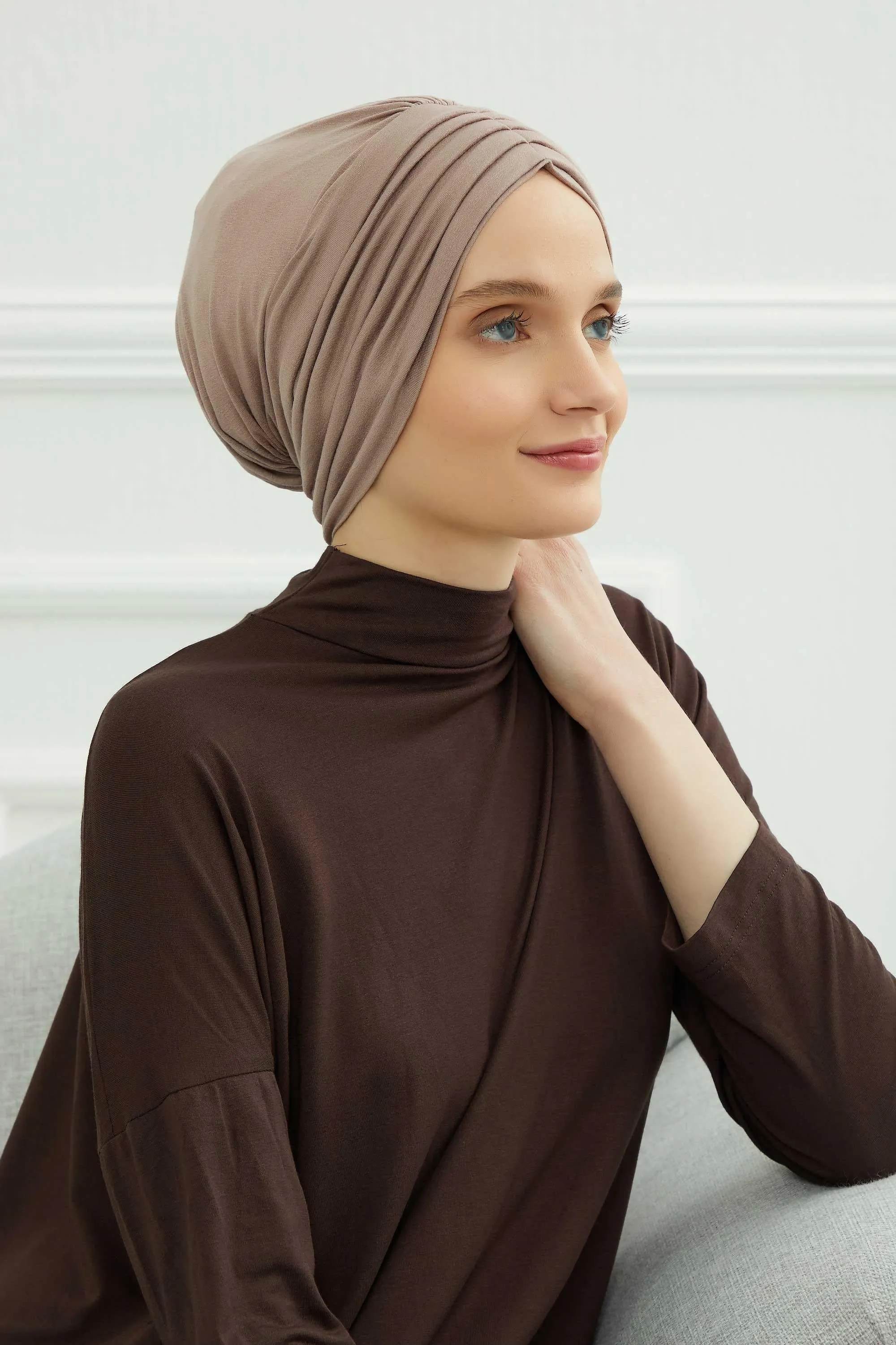 Shirred Elegance Head Turban For Women Fashion Instant Turban Shirred Head Scarf, Plain & Comfortable Stylish Bonnet Cap for Women,B-13