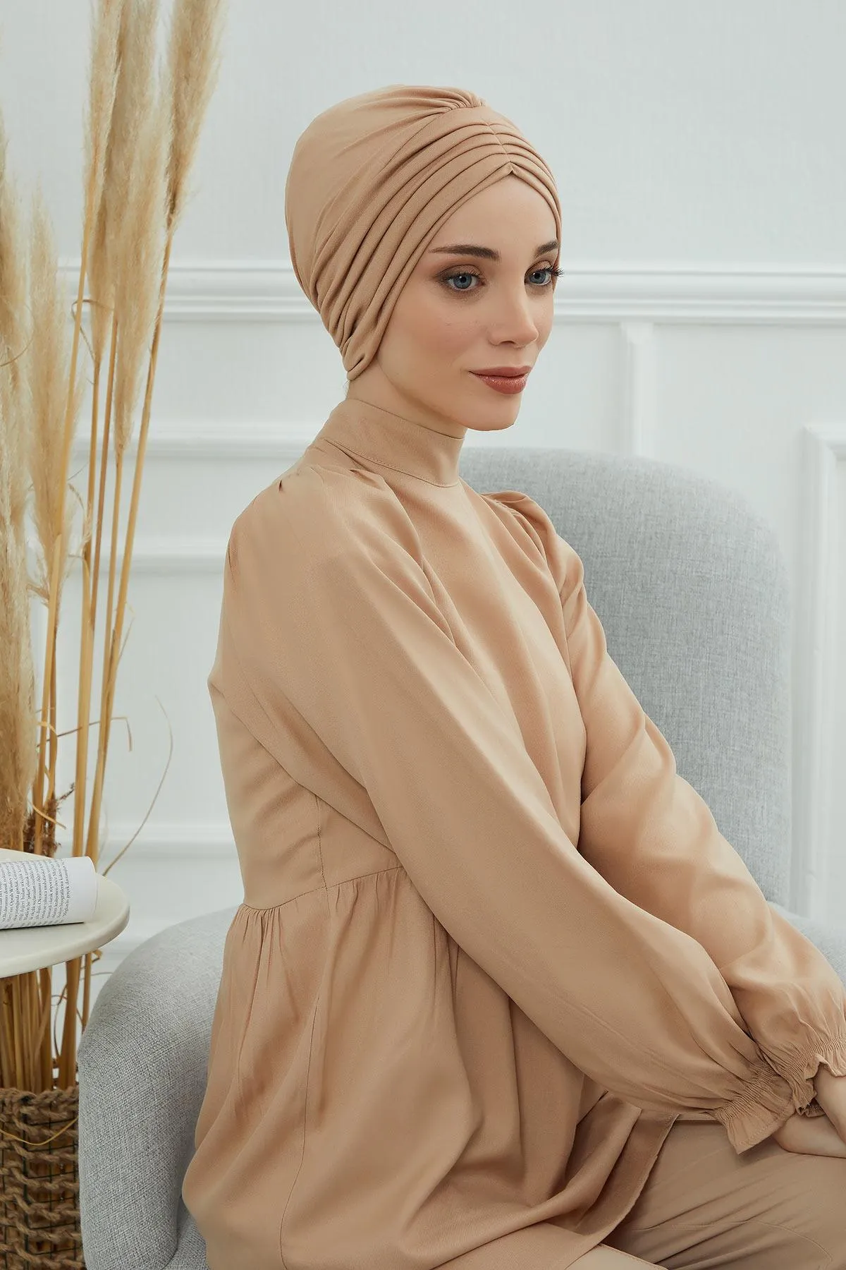 Shirred Elegance Head Turban For Women Fashion Instant Turban Shirred Head Scarf, Plain & Comfortable Stylish Bonnet Cap for Women,B-13