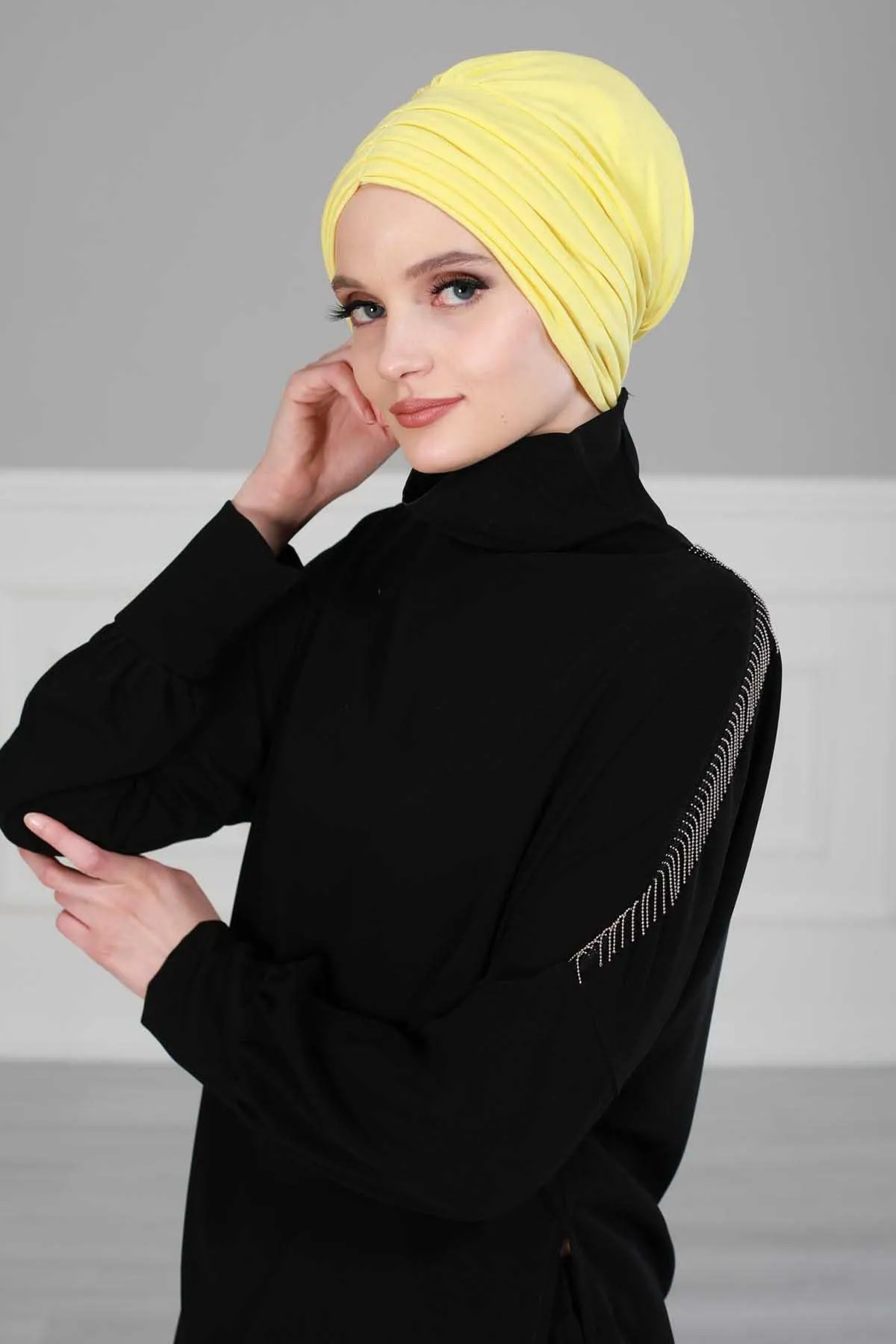 Shirred Elegance Head Turban For Women Fashion Instant Turban Shirred Head Scarf, Plain & Comfortable Stylish Bonnet Cap for Women,B-13