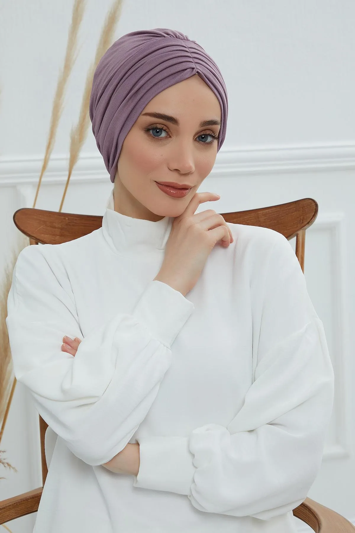 Shirred Elegance Head Turban For Women Fashion Instant Turban Shirred Head Scarf, Plain & Comfortable Stylish Bonnet Cap for Women,B-13