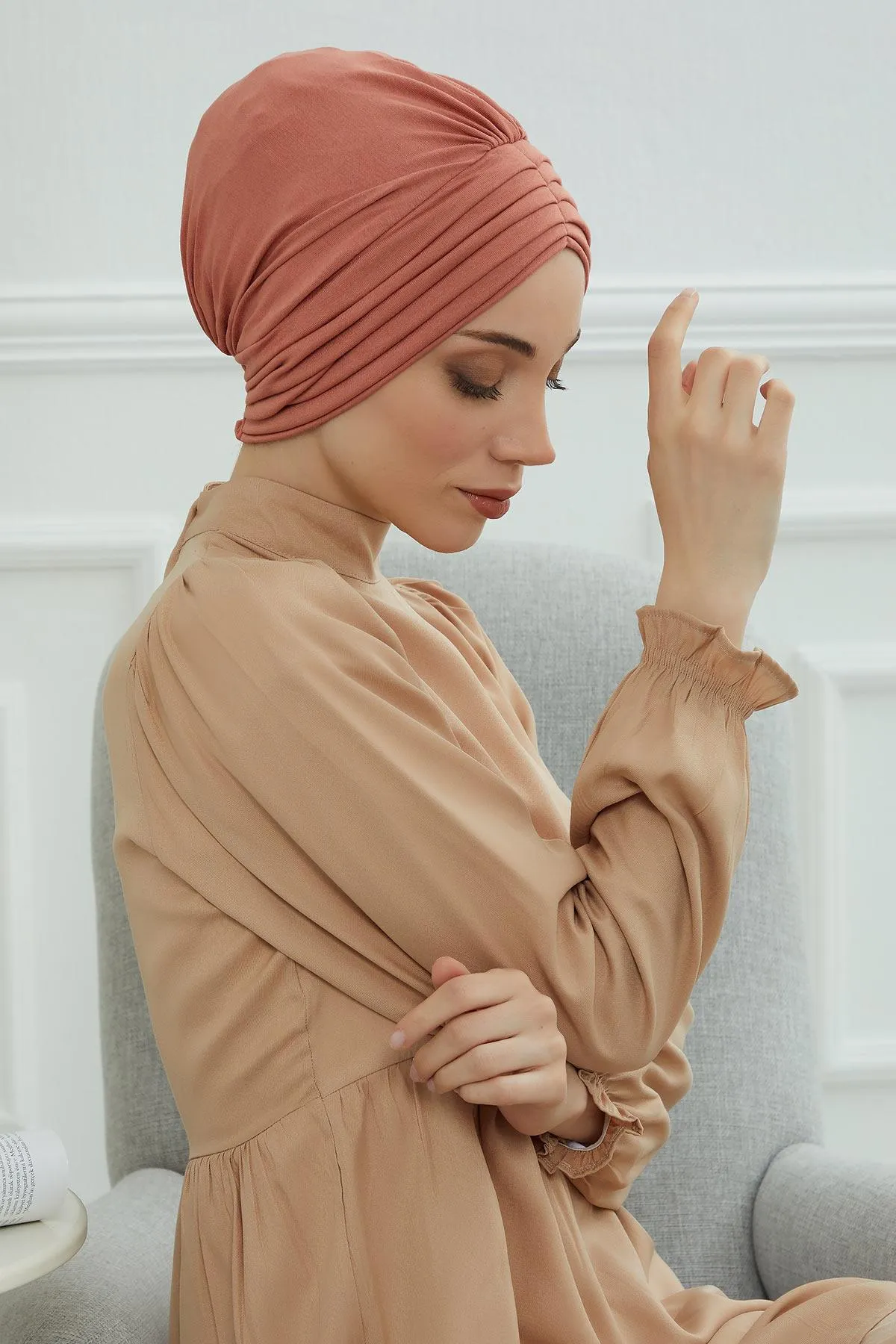 Shirred Elegance Head Turban For Women Fashion Instant Turban Shirred Head Scarf, Plain & Comfortable Stylish Bonnet Cap for Women,B-13