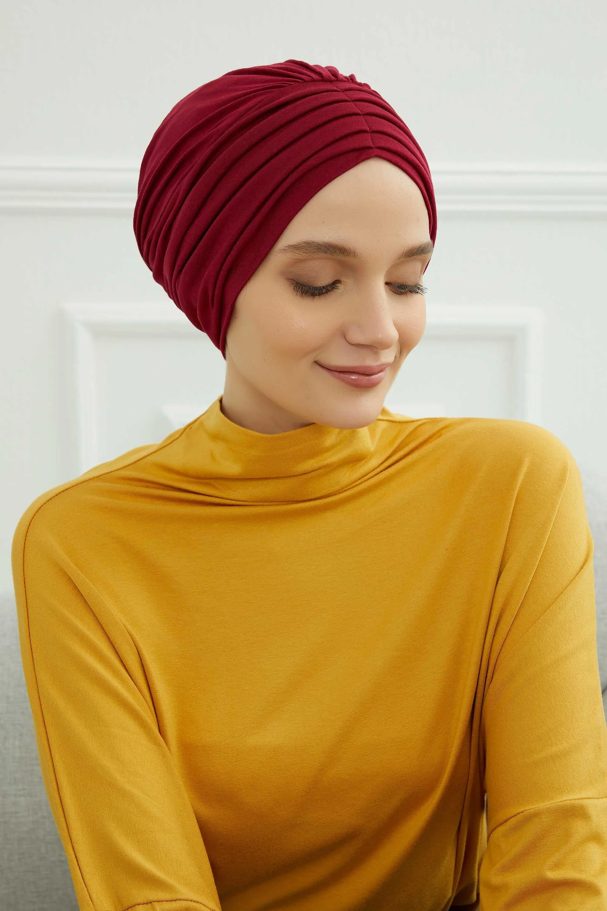 Shirred Elegance Head Turban For Women Fashion Instant Turban Shirred Head Scarf, Plain & Comfortable Stylish Bonnet Cap for Women,B-13