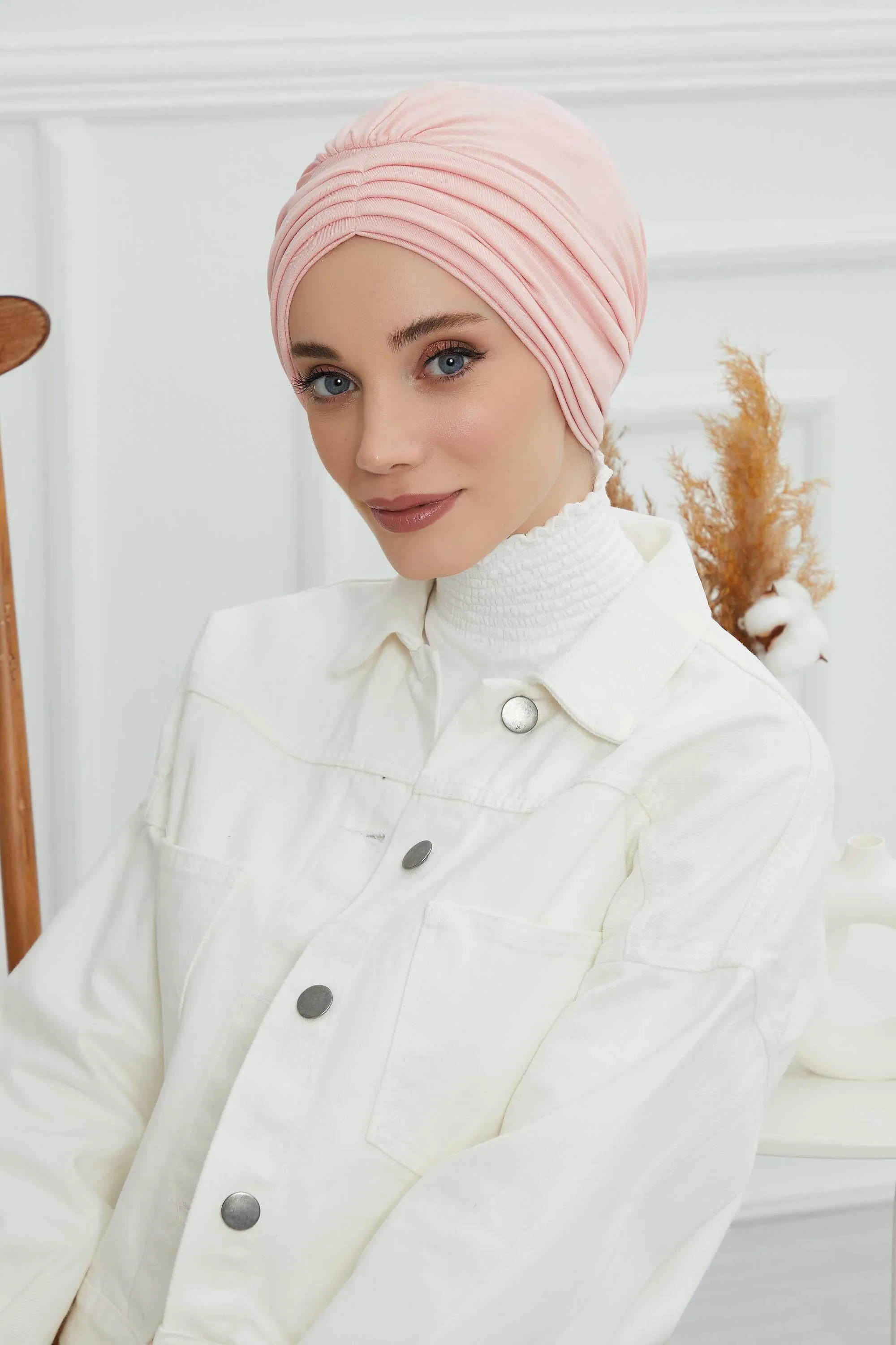 Shirred Elegance Head Turban For Women Fashion Instant Turban Shirred Head Scarf, Plain & Comfortable Stylish Bonnet Cap for Women,B-13