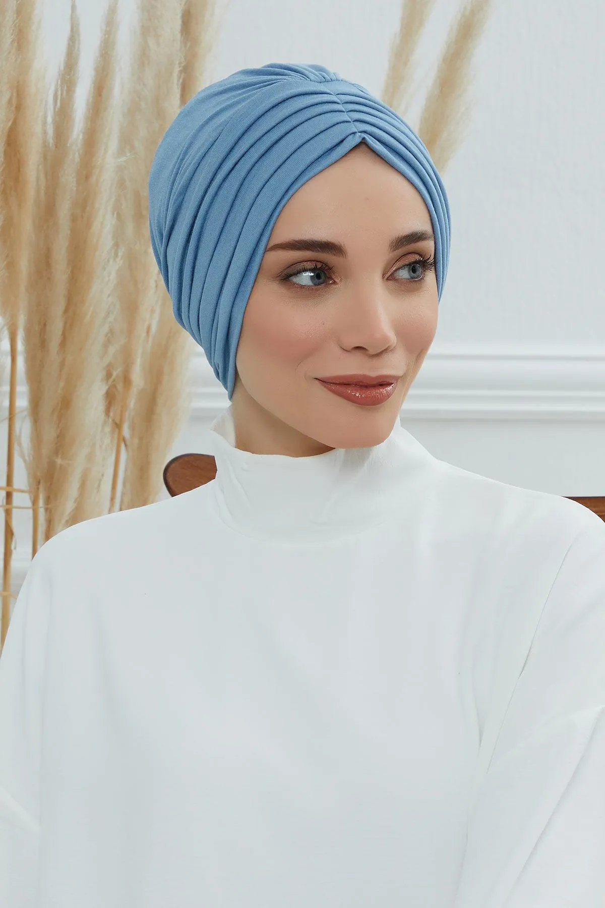 Shirred Elegance Head Turban For Women Fashion Instant Turban Shirred Head Scarf, Plain & Comfortable Stylish Bonnet Cap for Women,B-13