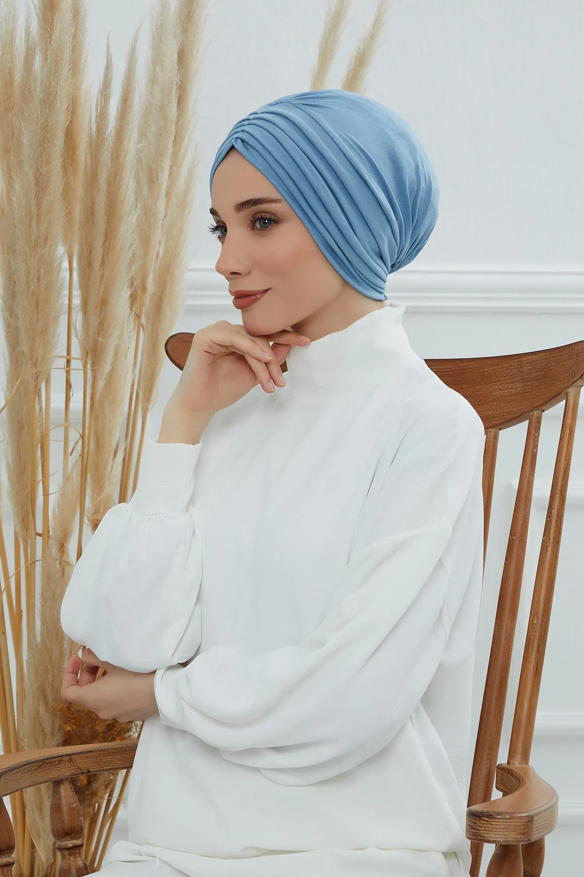 Shirred Elegance Head Turban For Women Fashion Instant Turban Shirred Head Scarf, Plain & Comfortable Stylish Bonnet Cap for Women,B-13