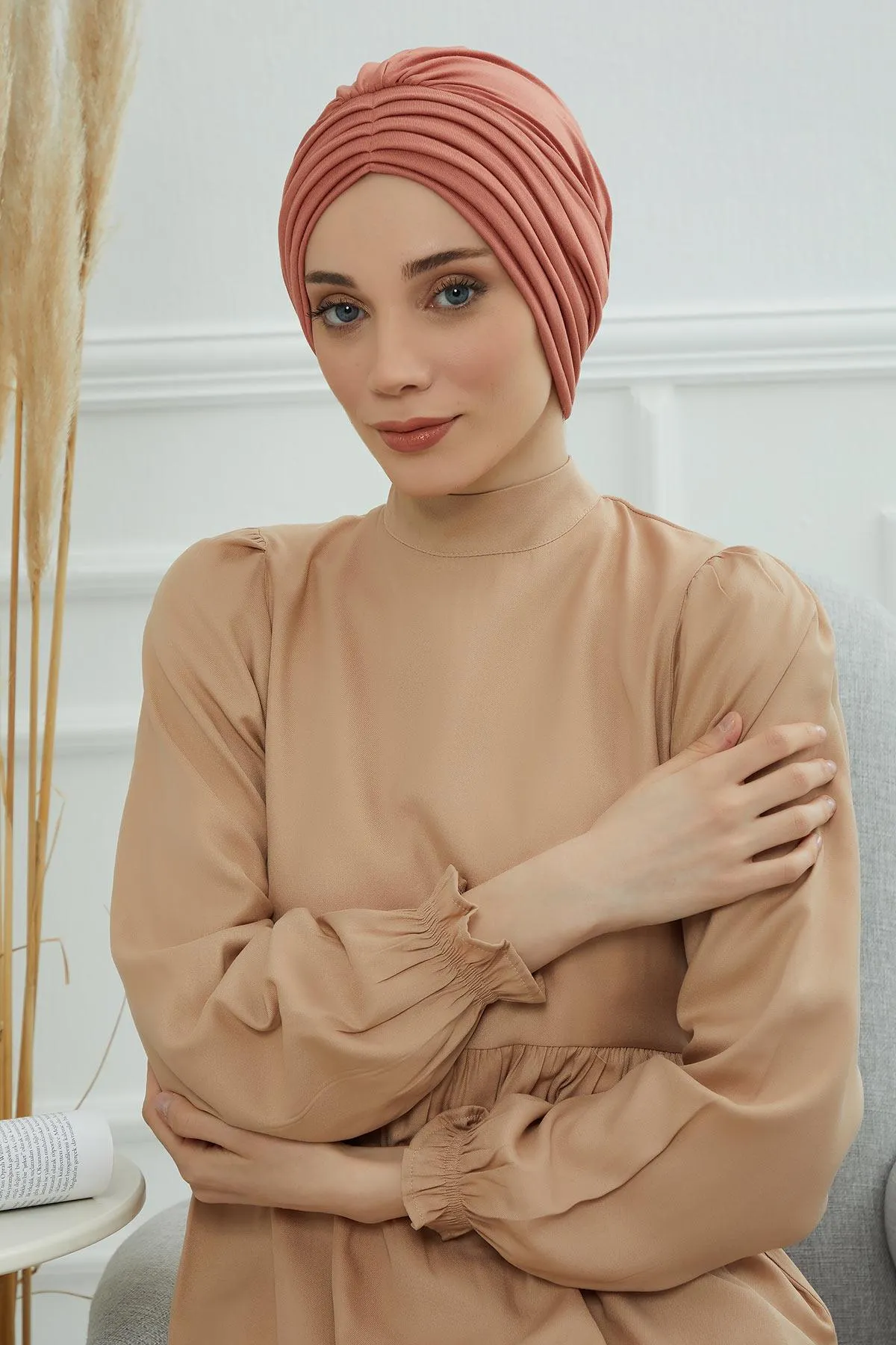 Shirred Elegance Head Turban For Women Fashion Instant Turban Shirred Head Scarf, Plain & Comfortable Stylish Bonnet Cap for Women,B-13